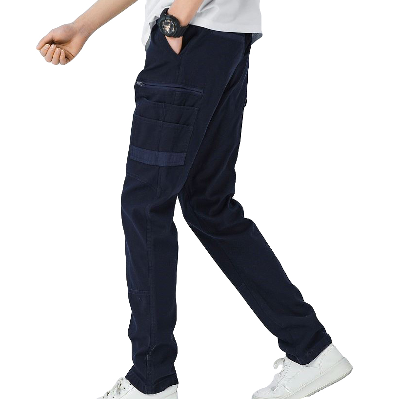 V474-578414-223178-00 Men's Cotton Drill Cargo Work Pants UPF 50+ 13 Pockets Tradies Workwear Trousers, Navy, 32 - Image 1