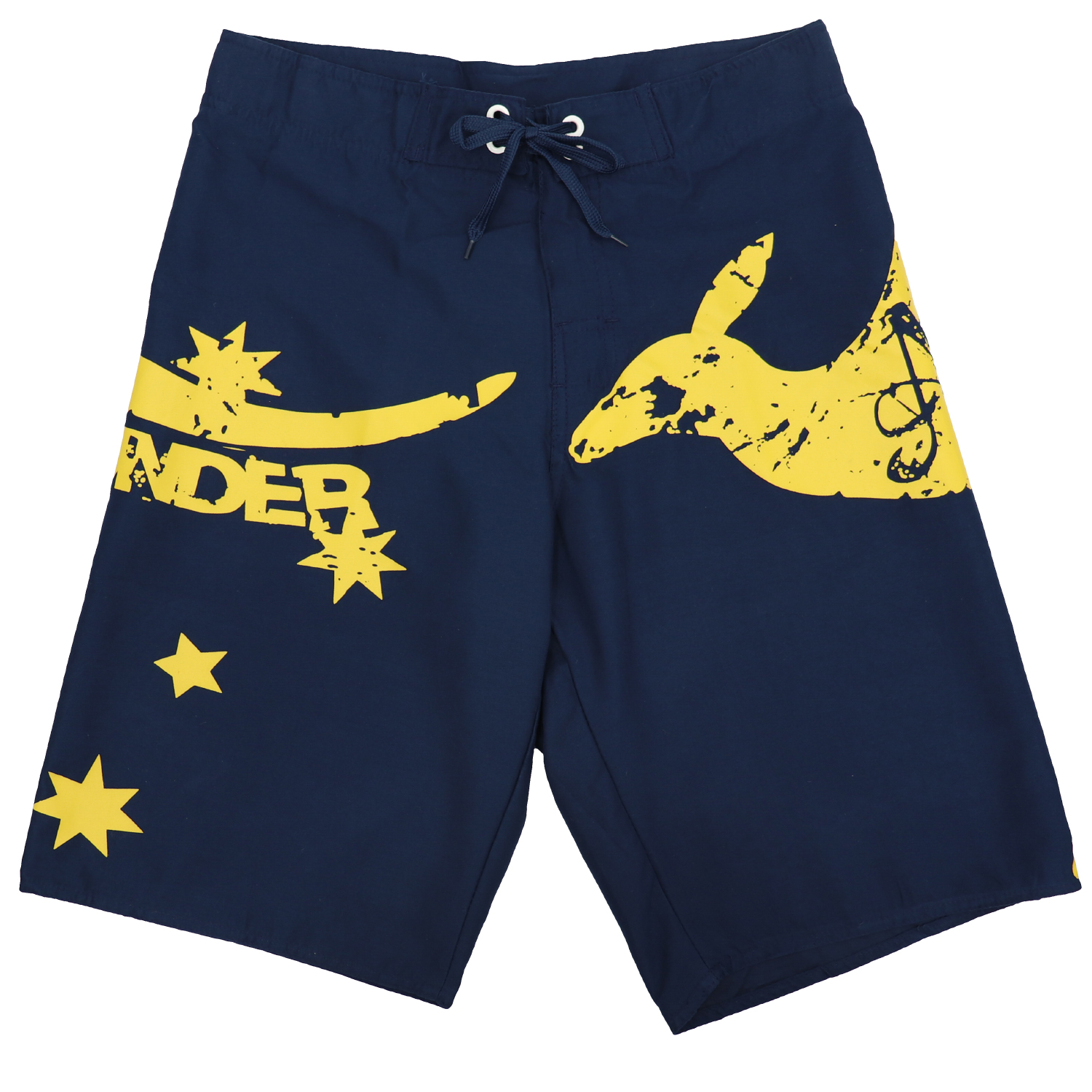 V474-629724-131372-00 Men's Adult Board Shorts Australia Day Kangaroo Down Under Souvenir Beach Wear, Navy/Yellow, L - Image 1