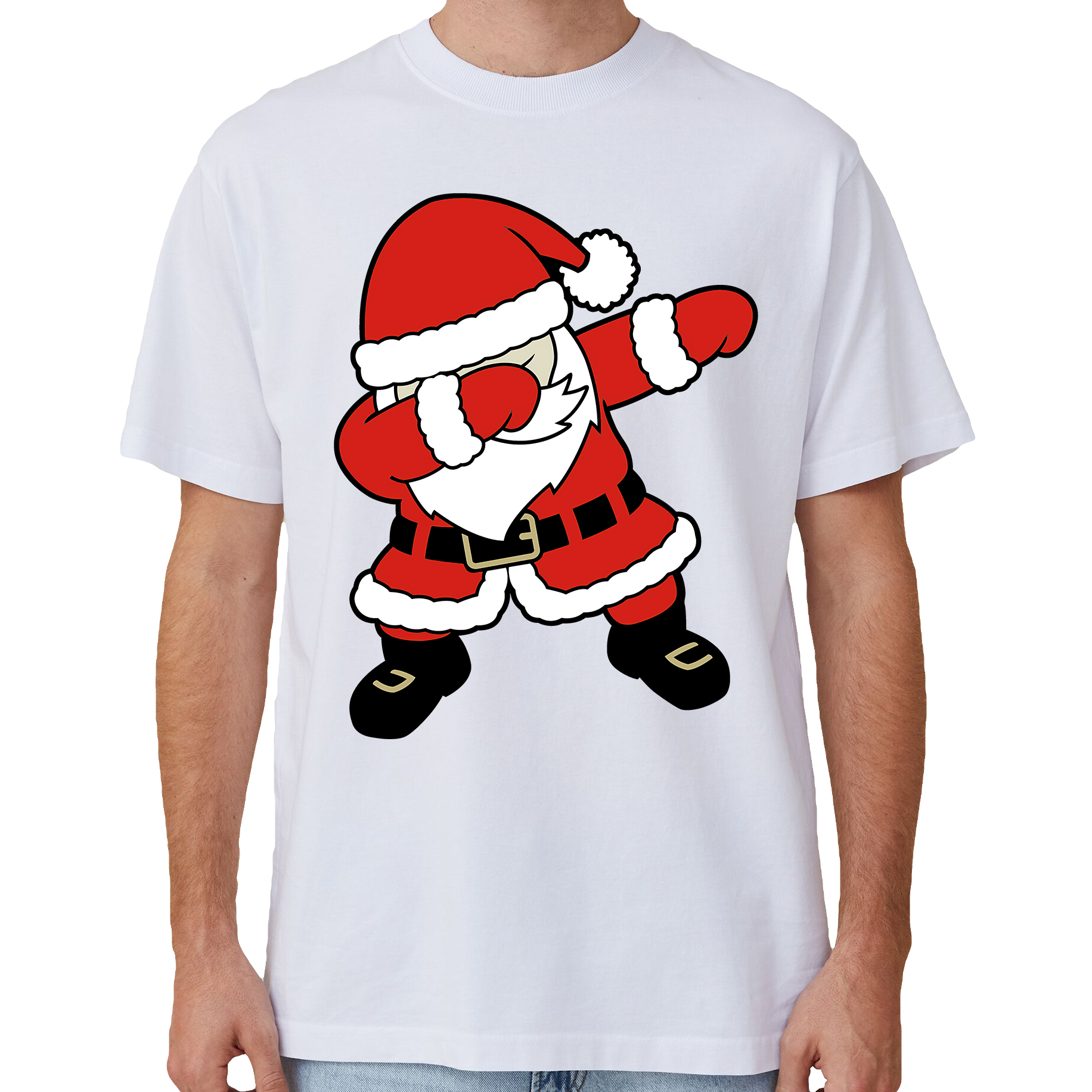 V474-633845-202505151837-00 100% Cotton Christmas T-shirt Adult Unisex Tee Tops Funny Santa Party Custume, Dancing Santa (White), 3XL - Image 1
