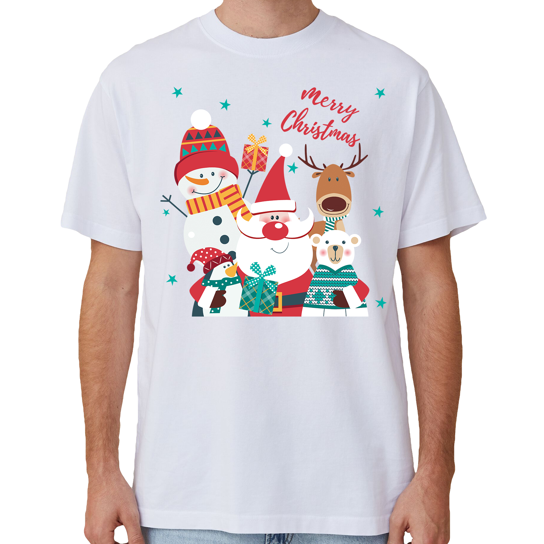 V474-633858-202505151837-00 100% Cotton Christmas T-shirt Adult Unisex Tee Tops Funny Santa Party Custume, Santa Gathering (White), 3XL - Image 1
