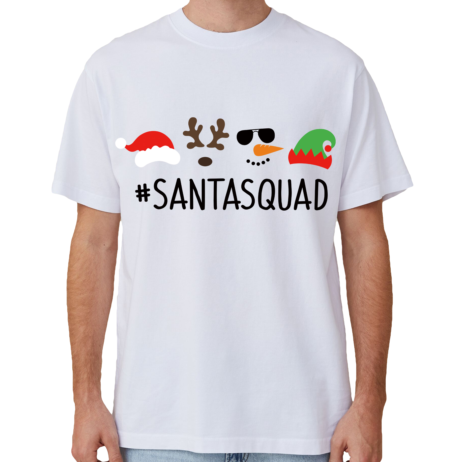 V474-633862-141849-00 100% Cotton Christmas T-shirt Adult Unisex Tee Tops Funny Santa Party Custume, Santa Squad (White), XL - Image 1