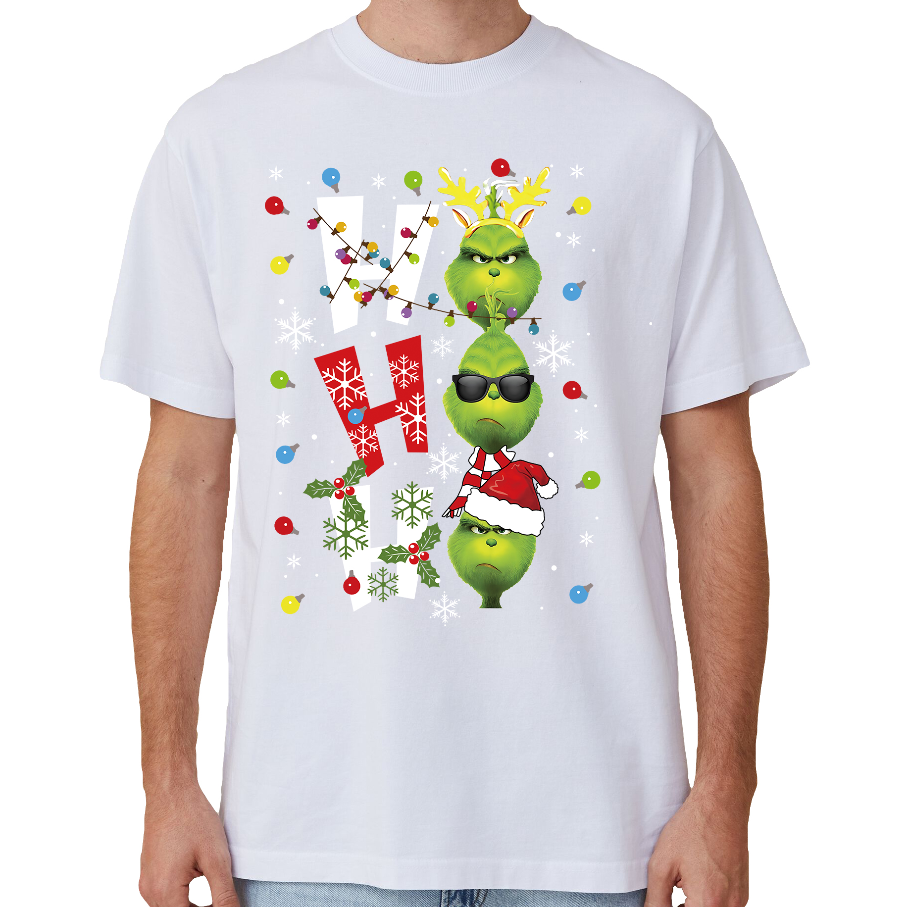 V474-633873-202505081822-00 100% Cotton Christmas T-shirt Adult Unisex Tee Tops Funny Santa Party Custume, Shrek (White), L - Image 1