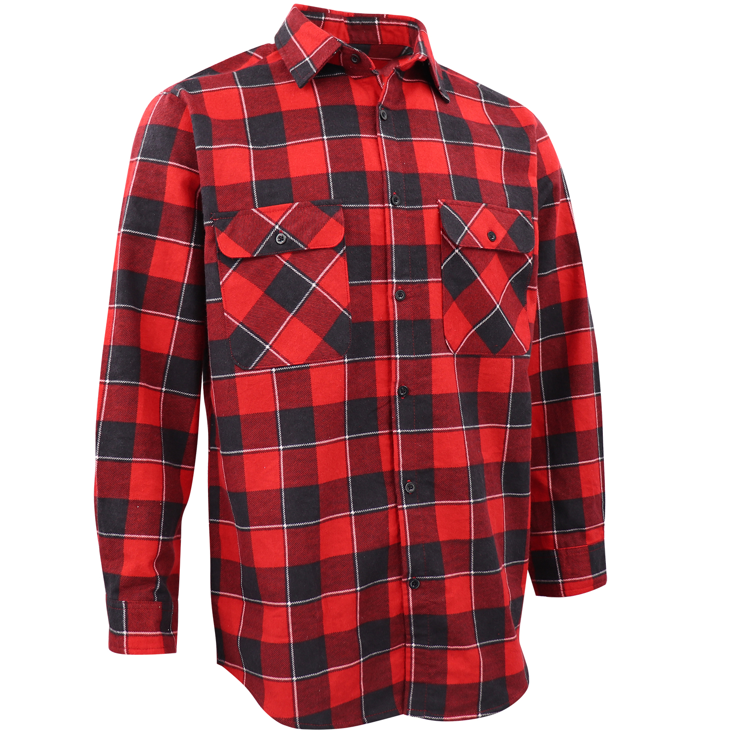 V474-666585-202505281231-00 Men's 100% Cotton Flannelette Shirt Long Sleeve Plaid Check Flannel w Pockets, Lumberjack Red Buffalo Plaid, 2XL - Image 1