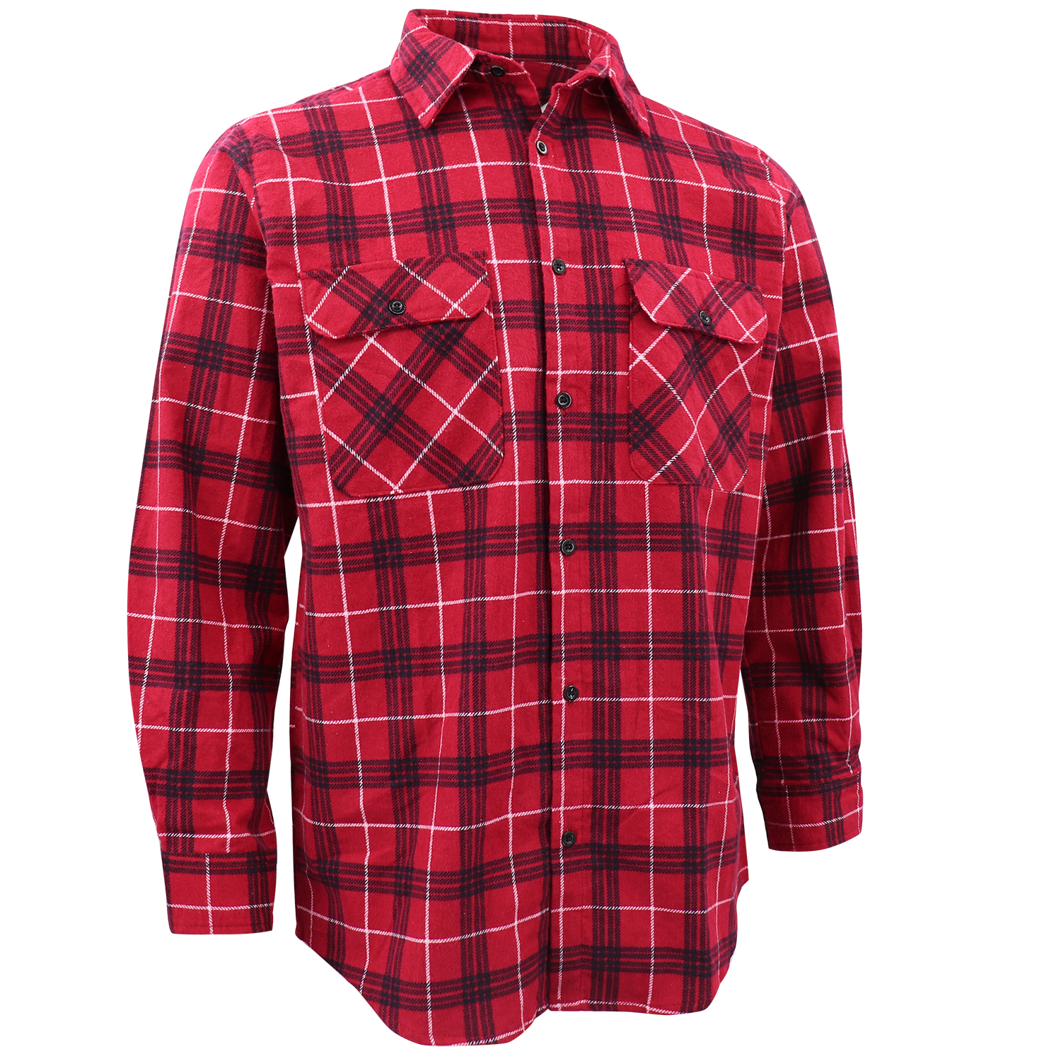 V474-666626-202505281236-00 Men's 100% Cotton Flannelette Shirt Long Sleeve Plaid Check Flannel w Pockets, Scarlet Ember Plaid, XL - Image 1