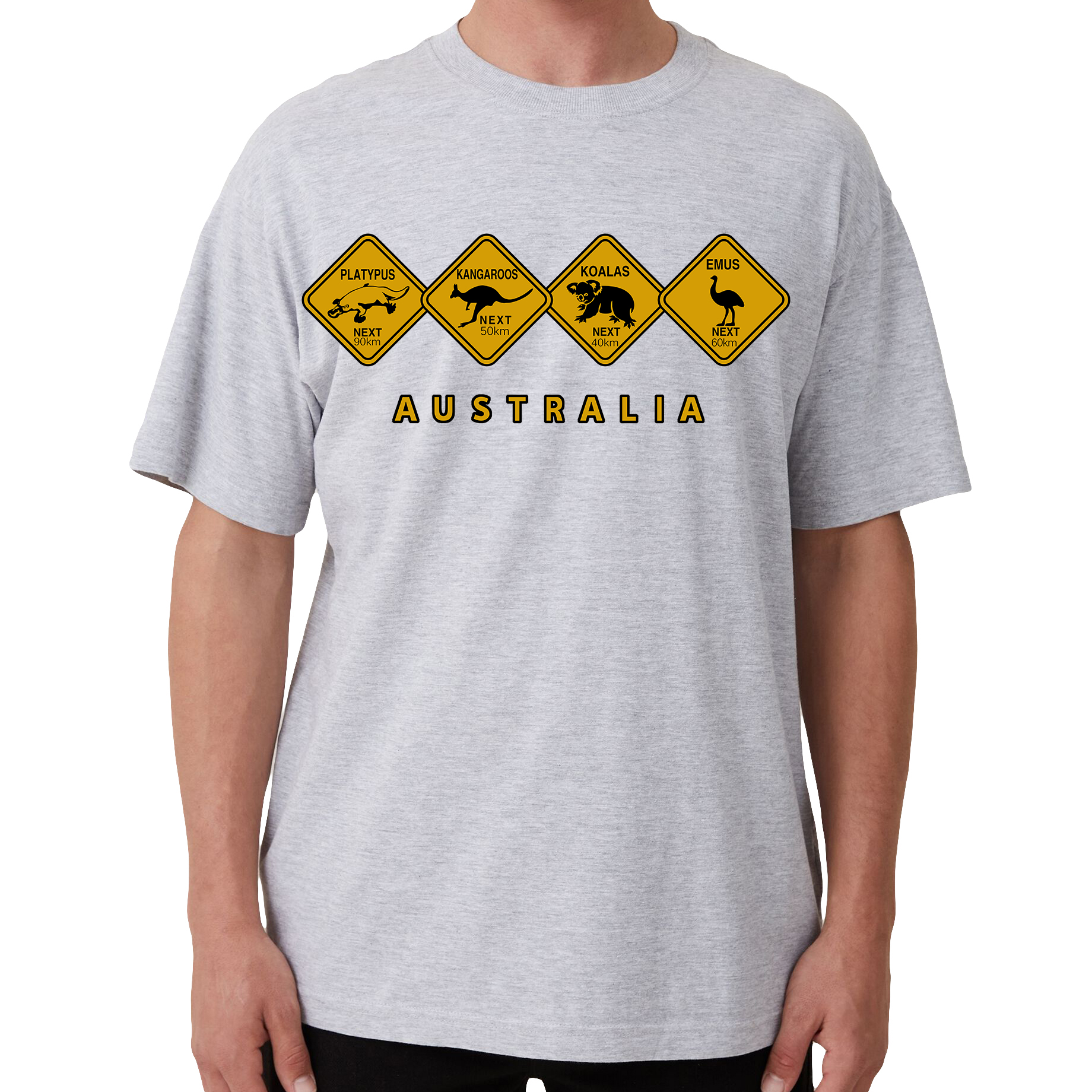 V474-687133-202503241151-00 Adult Unisex 100% Cotton T Shirt Australia Wildlife Road Sign Souvenir Tee Tops, Grey, XL - Image 1