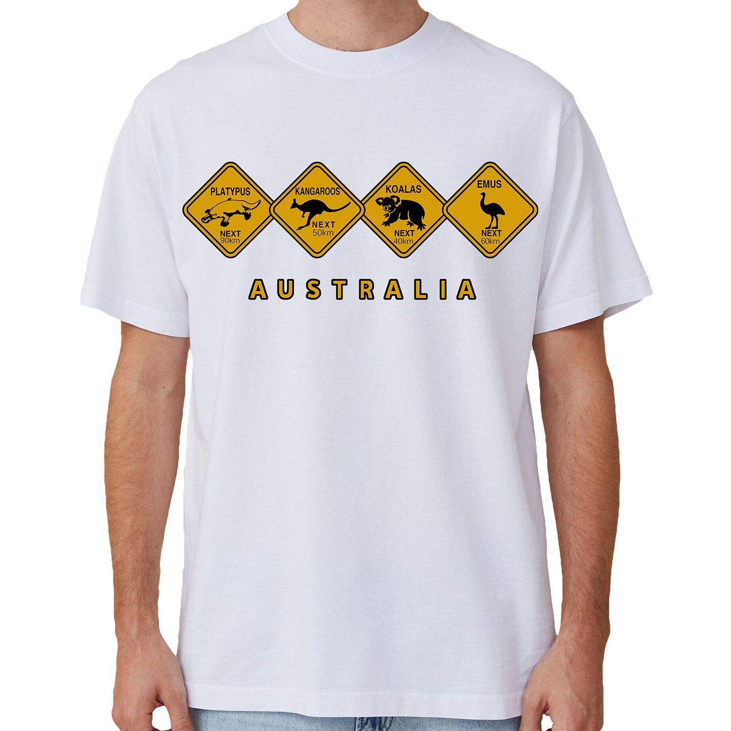 V474-687145-202503211831-00 Adult Unisex 100% Cotton T Shirt Australia Wildlife Road Sign Souvenir Tee Tops, White, XL - Image 1