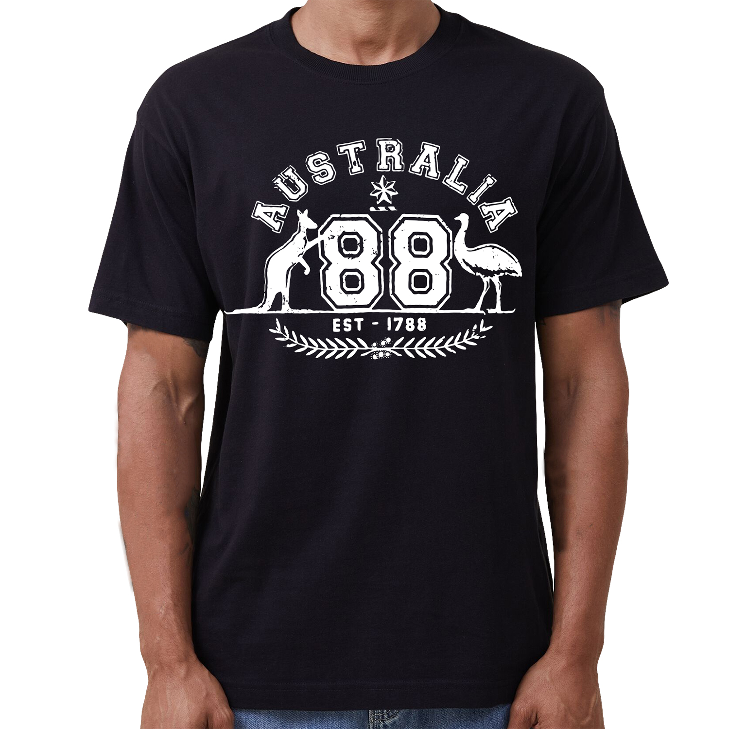 V474-687757-202503211831-00 Adult Unisex 100% Cotton T Shirt Australia Kangaroo Emu Aussie Souvenir Tee Tops, Black, 2XL - Image 1