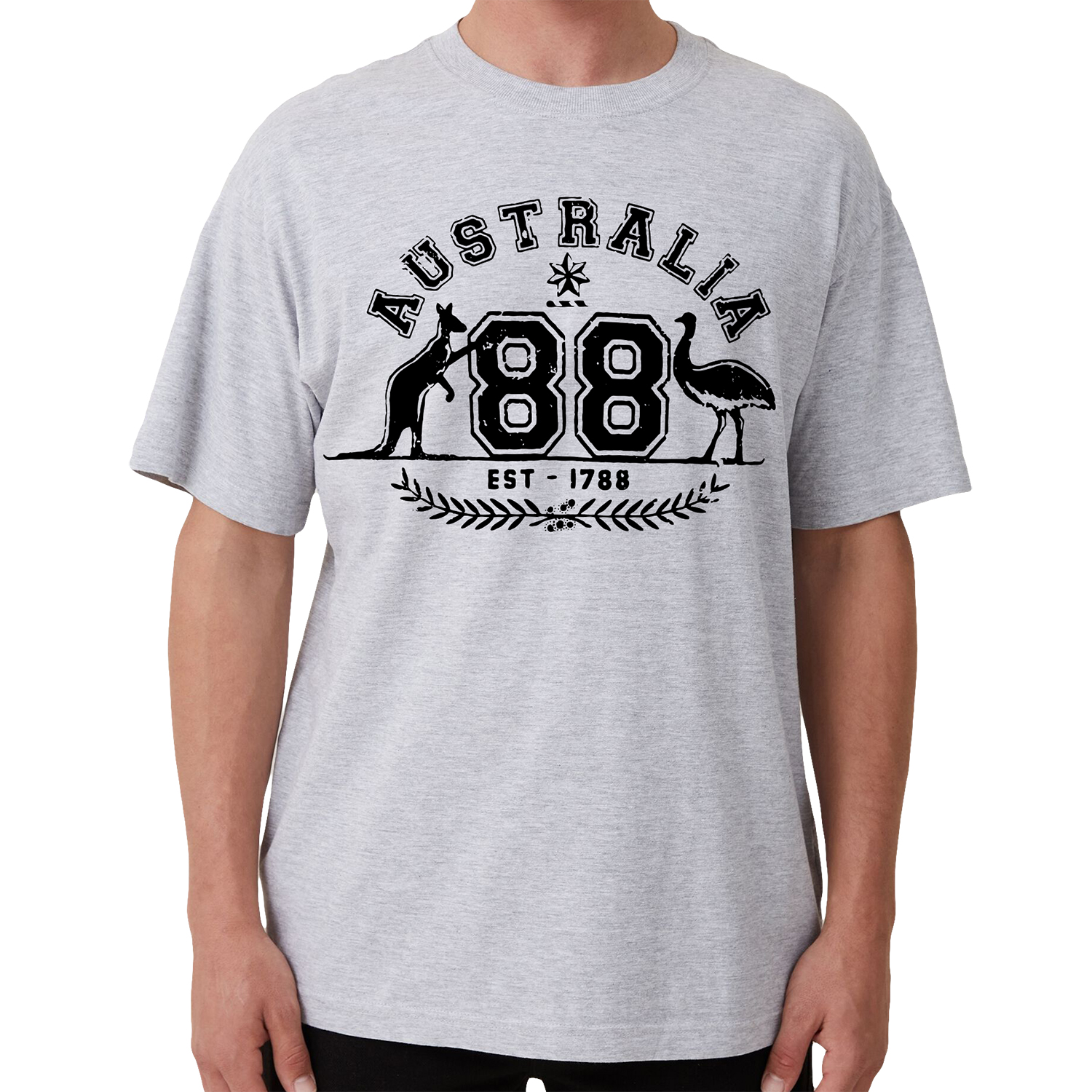 V474-687759-202504031814-00 Adult Unisex 100% Cotton T Shirt Australia Kangaroo Emu Aussie Souvenir Tee Tops, Grey, S - Image 1