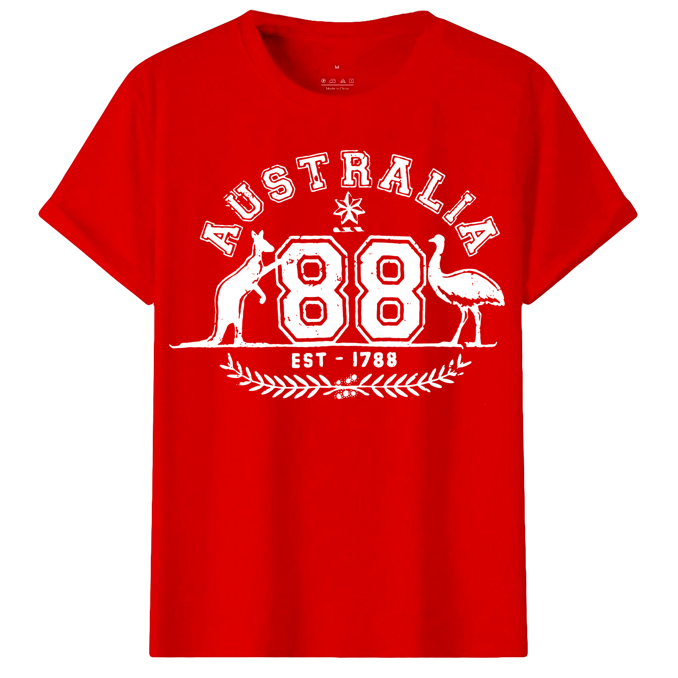 V474-687766-216807-00 Adult Unisex 100% Cotton T Shirt Australia Kangaroo Emu Aussie Souvenir Tee Tops, Red, M - Image 1