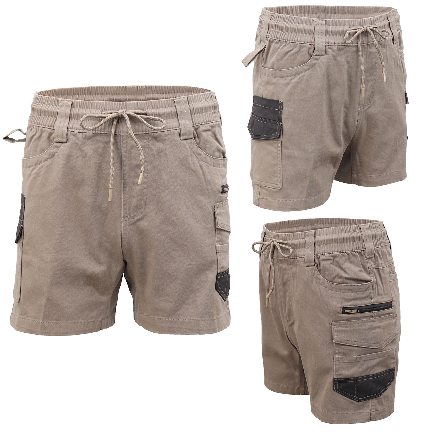 V474-739031-202505281140-00 Mens Cargo Cotton Work Shorts 10 Pockets Tradies Utility Pants Workwear Trousers, Khaki, 32 - Image 1