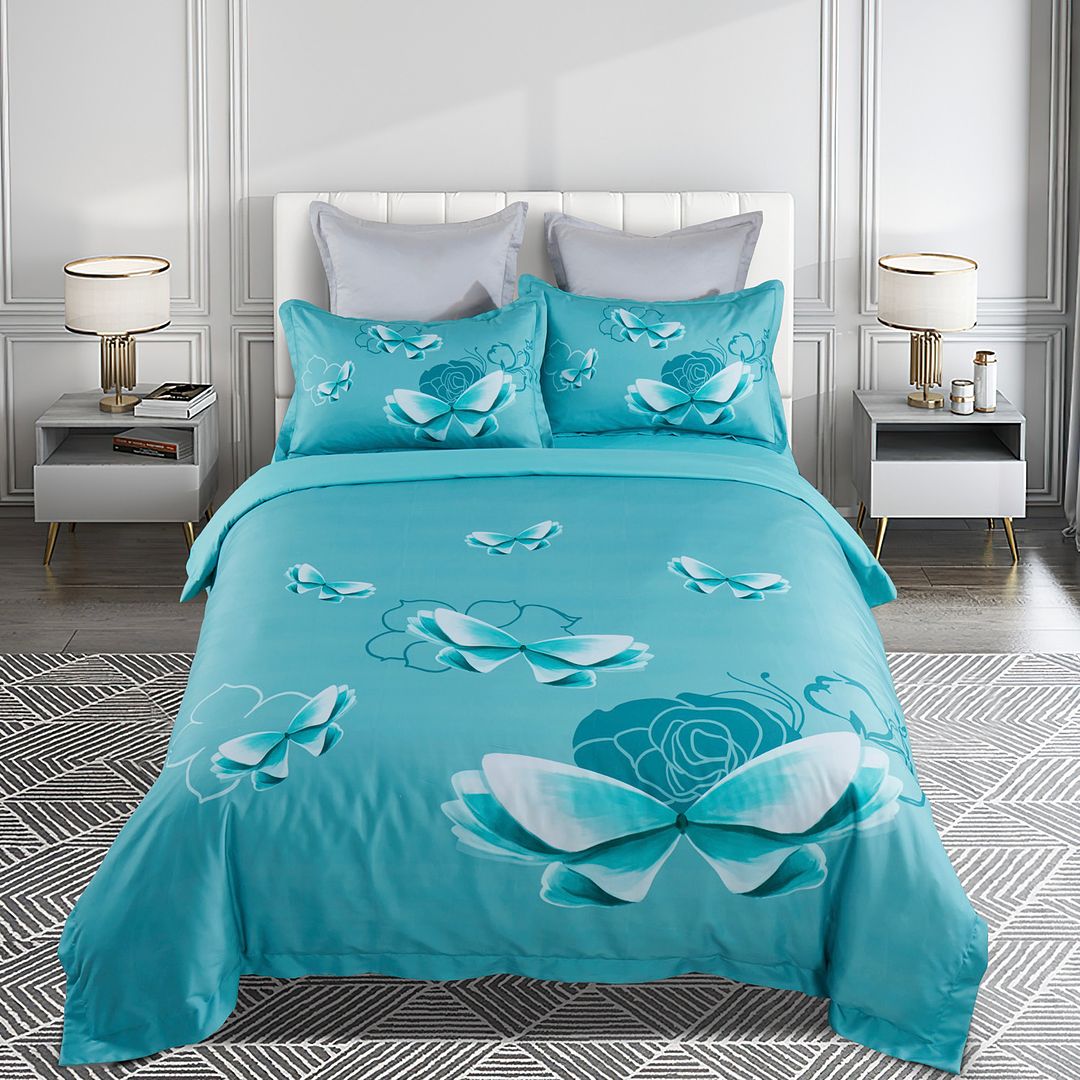 V493-SM-K-14-150803-00 Butterfly Green Quilt Cover Set - King Size - Image 1