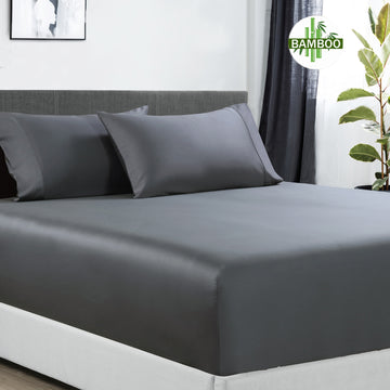 V517-BCFS-SCHABCSPC-94622-00 400 thread count bamboo cotton 1 fitted sheet with 2 pillowcases single charcoal - Image 1