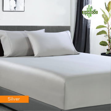 V517-BCFS-SSILBCSPC-94623-00 400 thread count bamboo cotton 1 fitted sheet with 2 pillowcases single silver - Image 1