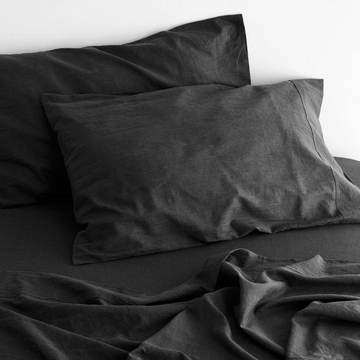V517-LCSS-KSCHA-94535-00 luxurious linen cotton sheet set 1 king single charcoal - Image 1