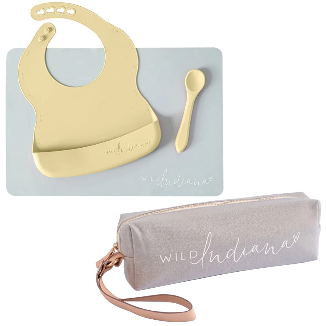 V522-BABYBIBSET-LEMON-89470-00 LIFEBEA WILD INDIANA Eating-out Comfy Silicone Baby Bib set for babies & Toddlers(10-72 Months) Waterproof baby fedding including Waterproof carry case (Lemon) - Image 1