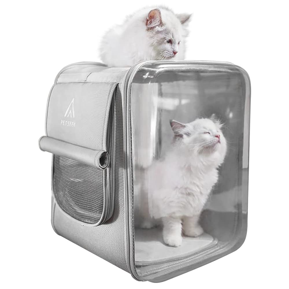 V522-PETCLEARBACKPACK-GREY-98162-00 LIFEBEA Pet Dog Cat Carriers Backpack Soft Sided Pet Travel Carrier Bag pet Backpack for Cats, Puppy and Small Dogs-Grey - Image 1