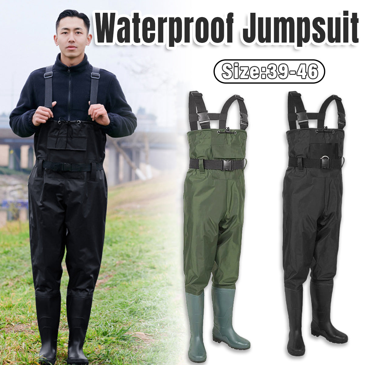 V528-CHEST-WADERS-BLACK-42-218801-202503282145-00 Waterproof Ultra Light Breathable Wading Pants Nylon Half Length Gear - Black-42 - Image 1