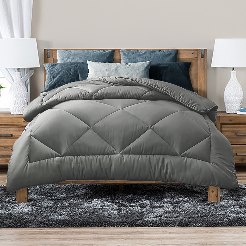 V535-400G-BAMBOO-QUILT-KS-GRY-155309-00 Luxor Australian Made All Season Grey 400GSM Bamboo Blend Quilt King Single - Image 1