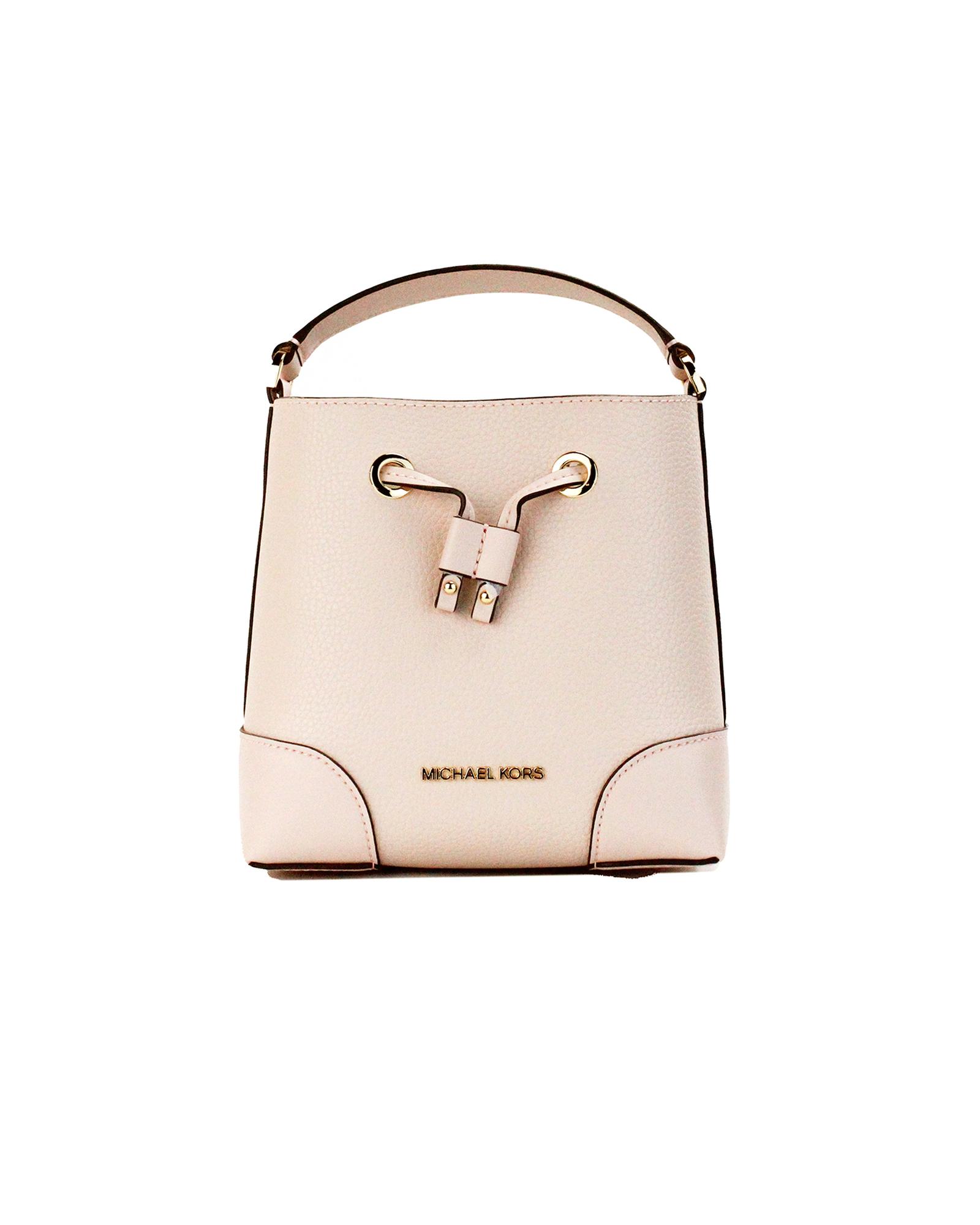 Michael Kors Women's Mercer Small Powder Blush Pebble Leather Bucket Crossbody Bag Purse - One Size