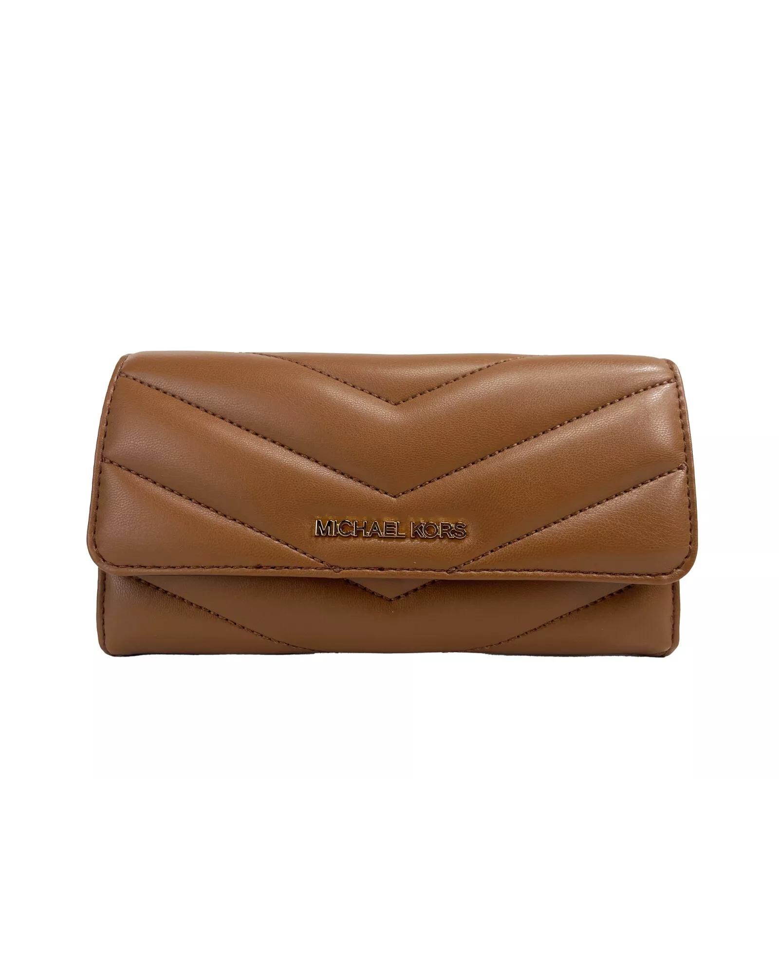 V539-85267-202506111637-00 Michael Kors Women's Jet Set Travel Large Quilted Leather Trifold Wallet Brown - One Size - Image 1