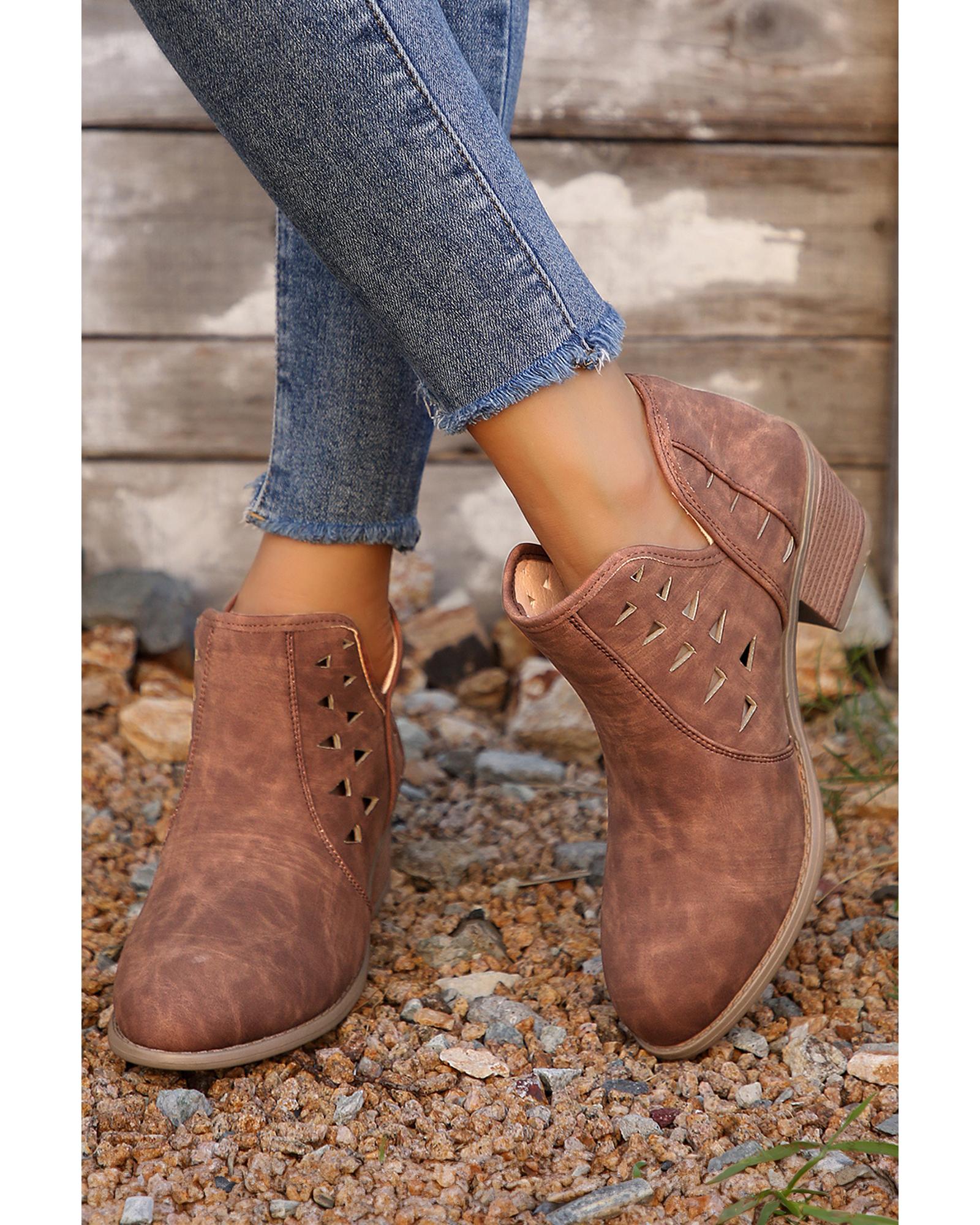 V539-AZEXBH021981-P3017-40-202508271430-00 Red Sandalwood Cut Out Suede Pointed Toe Heeled Ankle Boots - 40 EU - Image 1