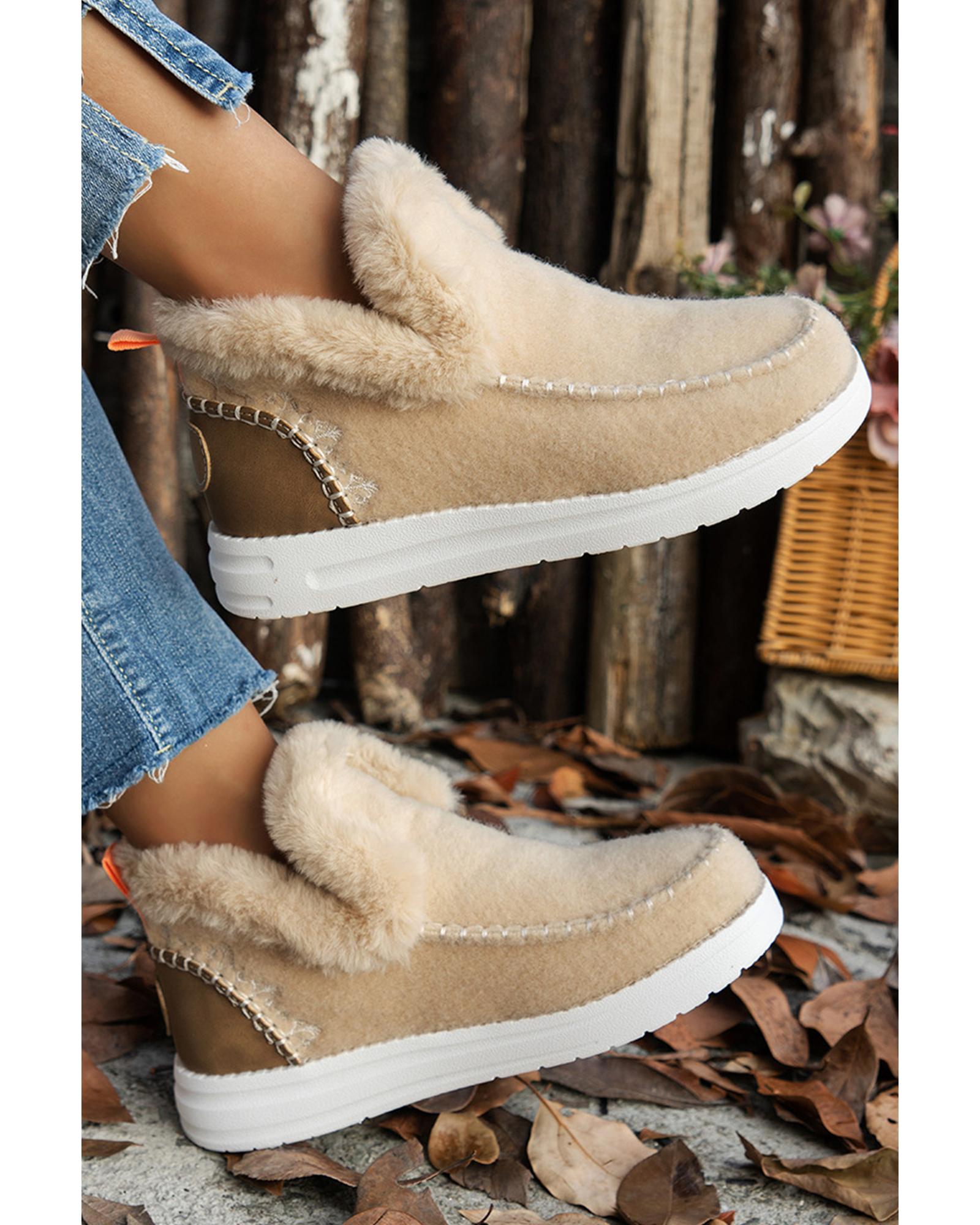 V539-AZEXBH023015-P15-40-202508270940-00 Beige Suede Stitching Patchwork Plush Lined Anklet Boots - 40 EU - Image 1