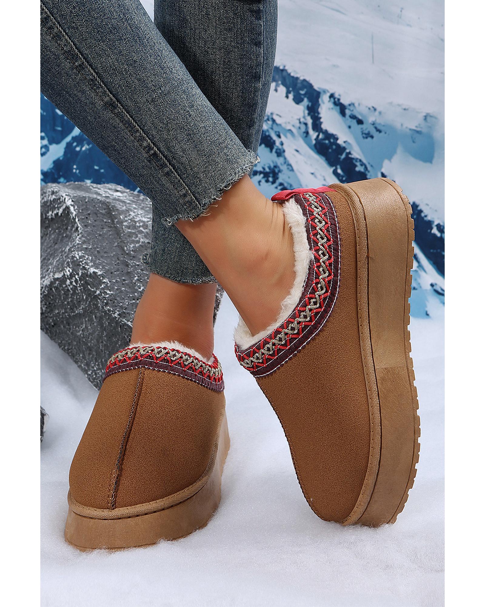 V539-AZEXBH023160-P2017-38-202508271350-00 Chestnut Suede Contrast Print Round Toe Plush Lined Flats - 38 EU - Image 1