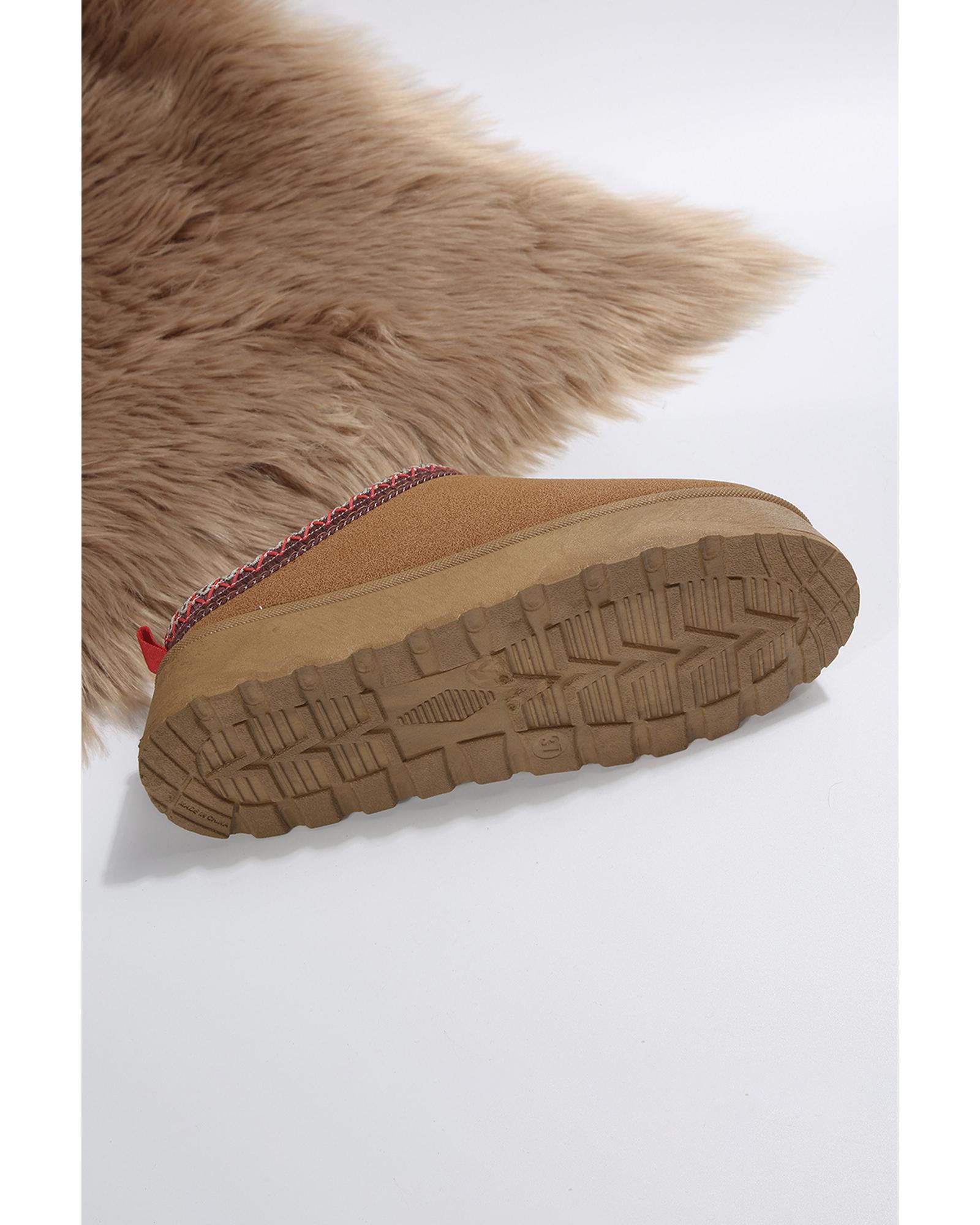 V539-AZEXBH023160-P2017-39-202508271550-00 Chestnut Suede Contrast Print Round Toe Plush Lined Flats - 39 EU - Image 1