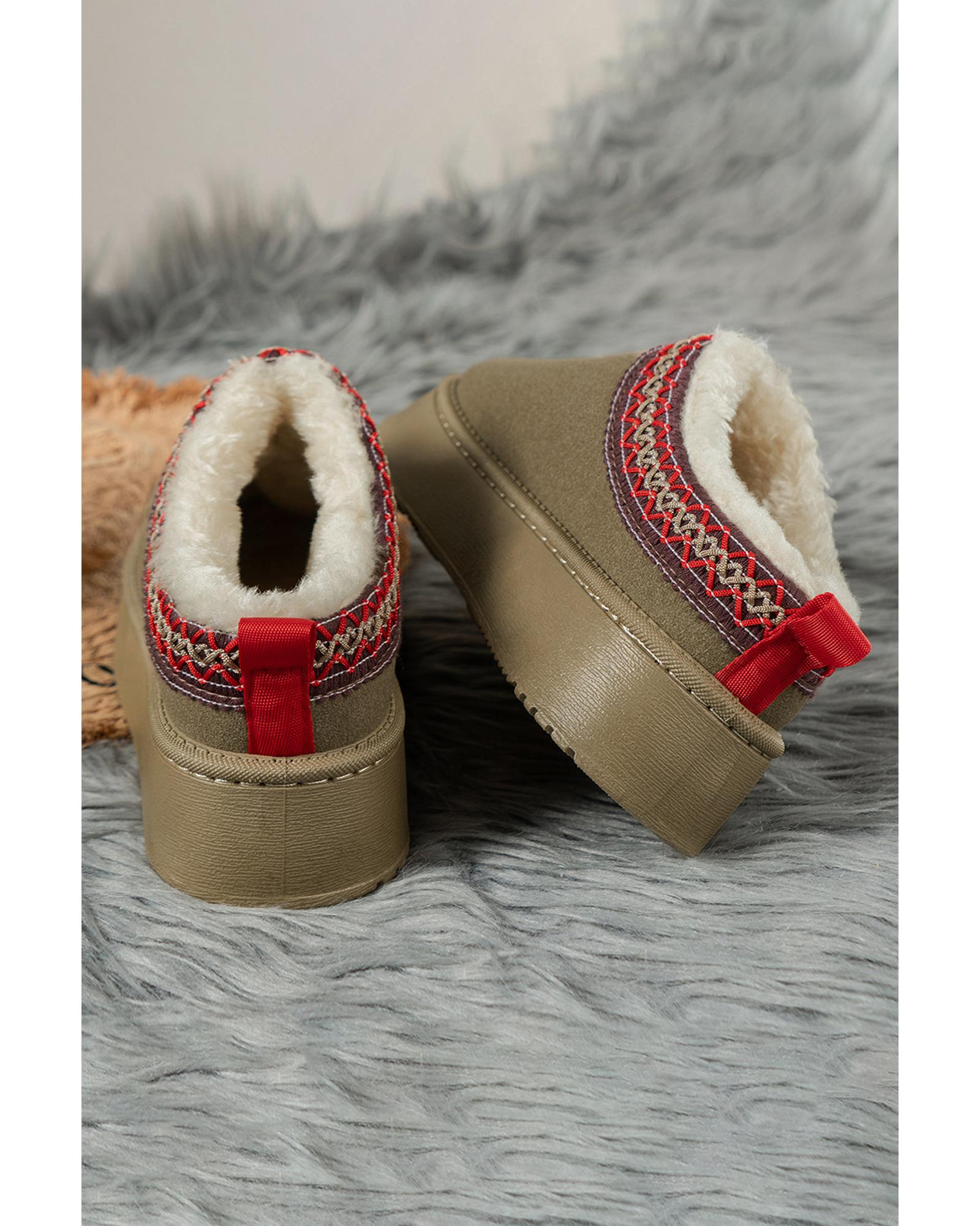 V539-AZEXBH023160-P909-41-202508270510-00 Sage Green Suede Contrast Print Round Toe Plush Lined Flats - 41 EU - Image 1