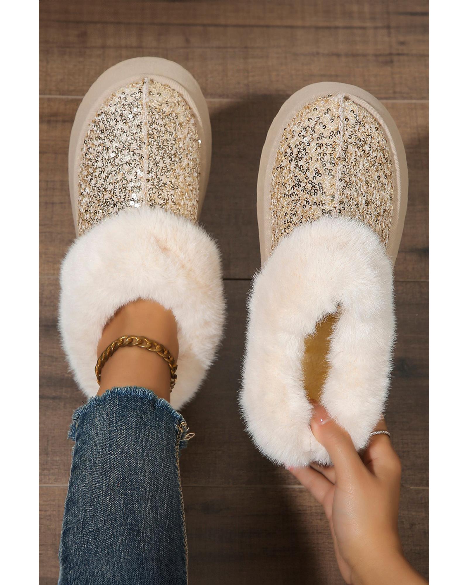 V539-AZEXBH023341-P12-37-202506111952-00 Gold Sequin Plush Lined Thick Sole Snow Boots - 37 EU - Image 1