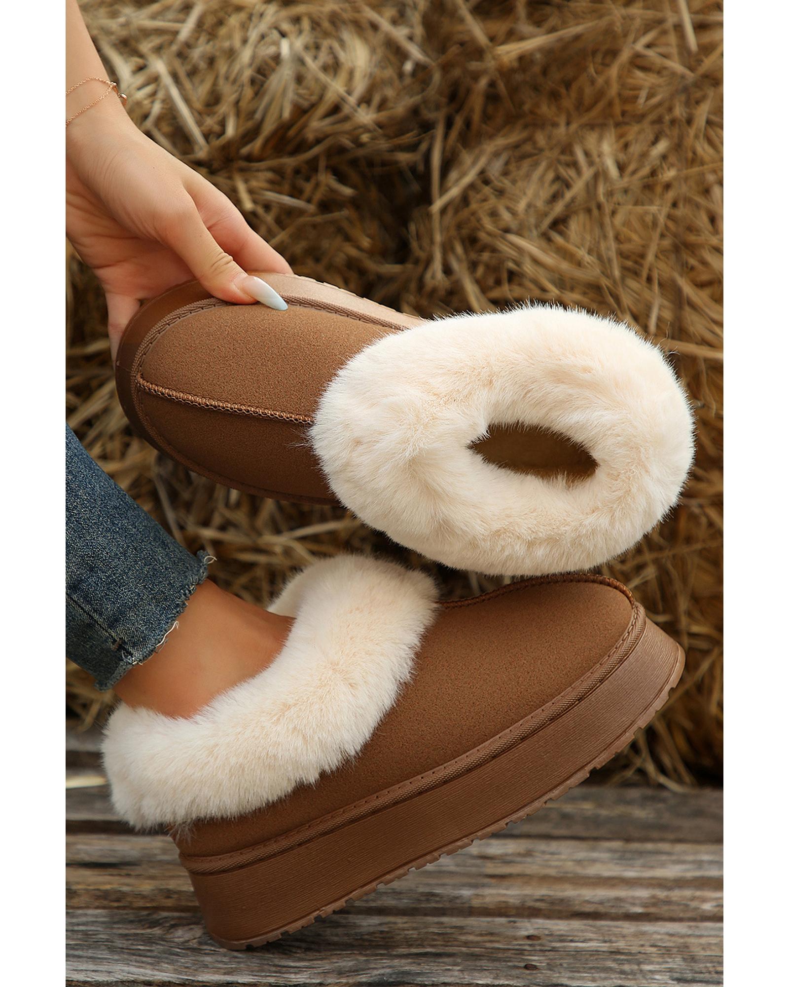 V539-AZEXBH023551-P2017-41-202508271800-00 Chestnut Plush Suede Trim Thick Sole Flat Snow Boots - 41 EU - Image 1
