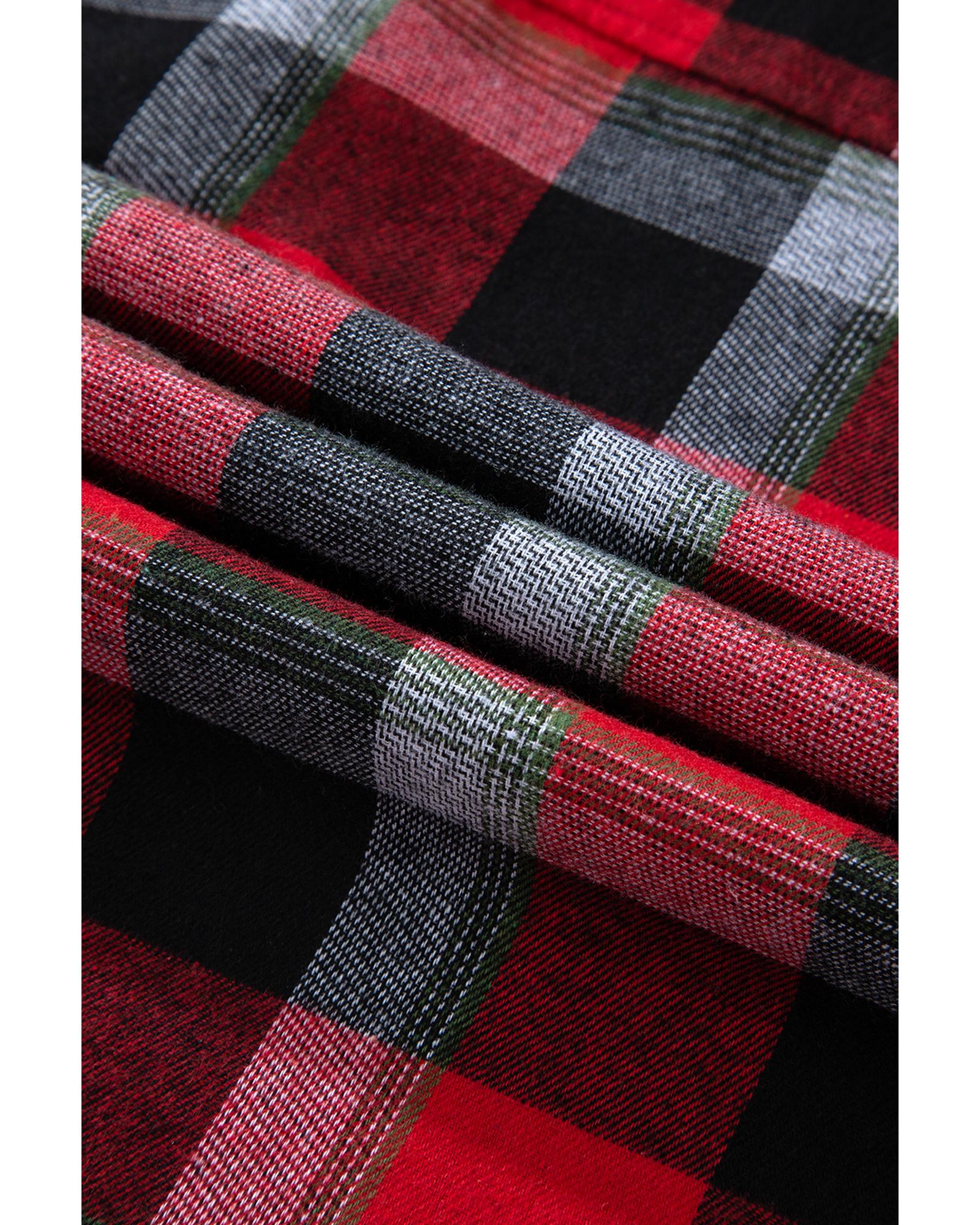 V539-AZEXDC151061-P322-M-202508272155-00 Red Christmas Checkered Pattern Loose Shirt and Pants Lounge Set - M - Image 1
