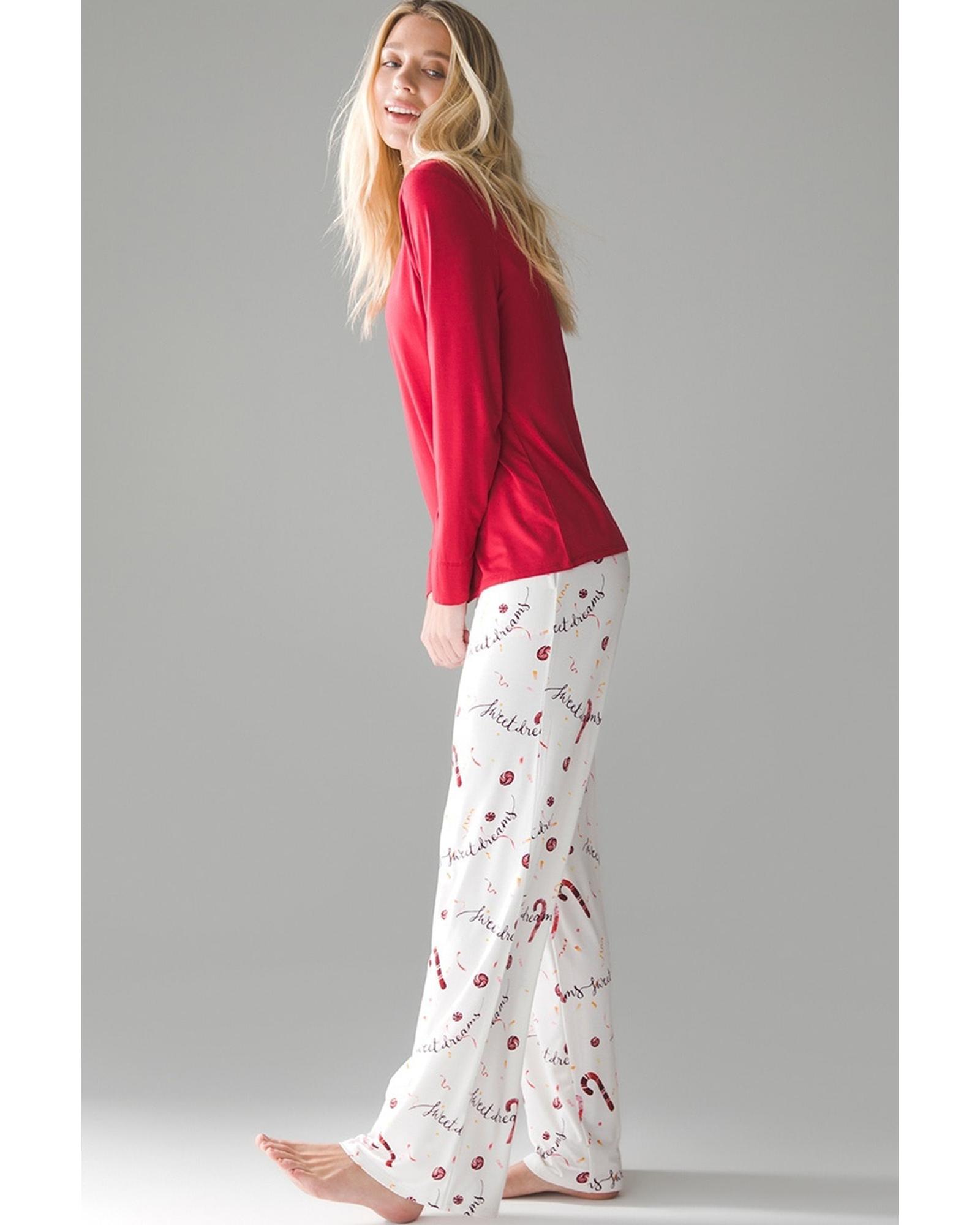 V539-AZEXDC151062-P320-XL-202508270420-00 Red Solid Top and Christmas Pants Two Piece Lounge Set - XL - Image 1