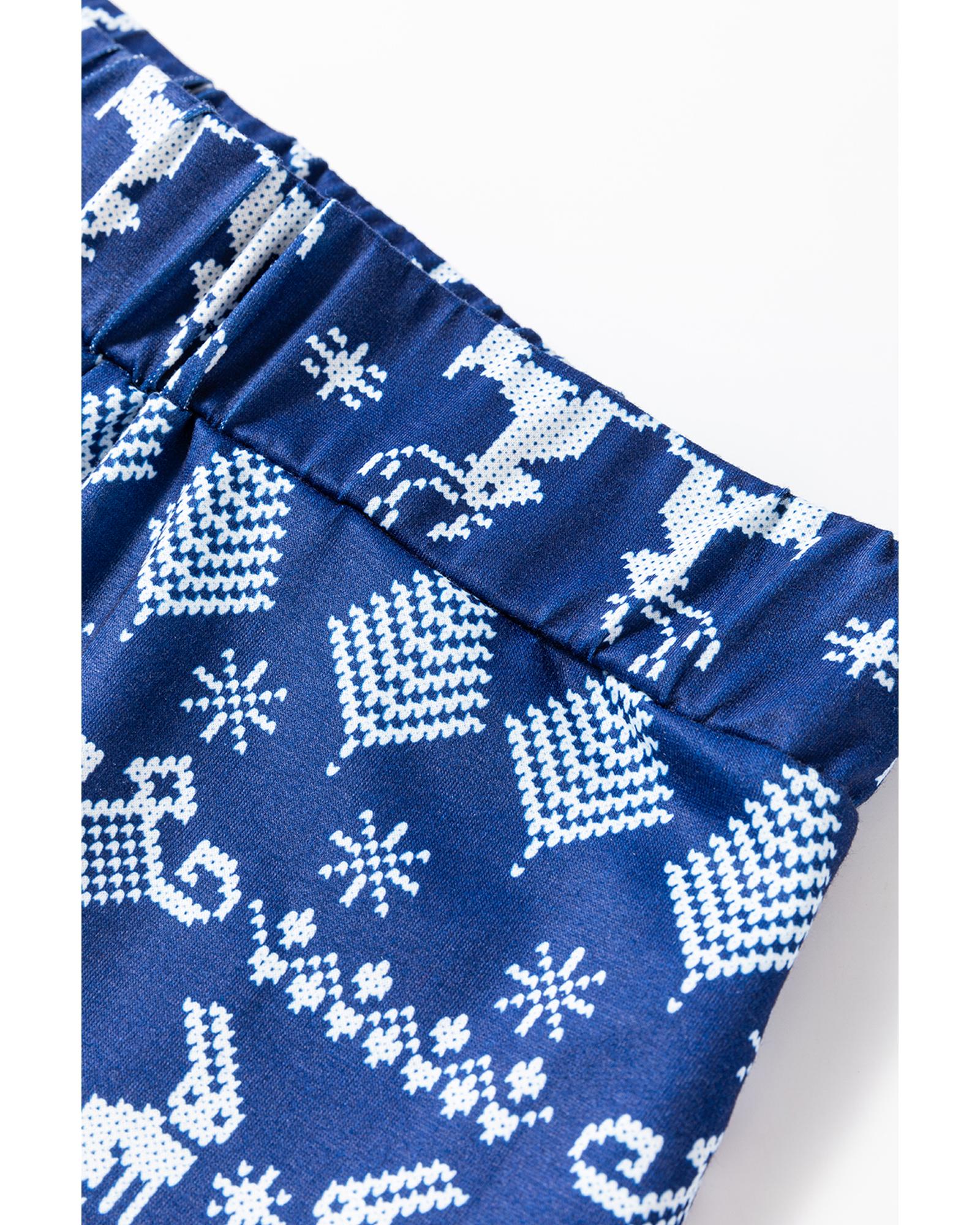 V539-AZEXDC151062-P520-L-202508270430-00 Blue Solid Top and Christmas Pants Two Piece Lounge Set - L - Image 1