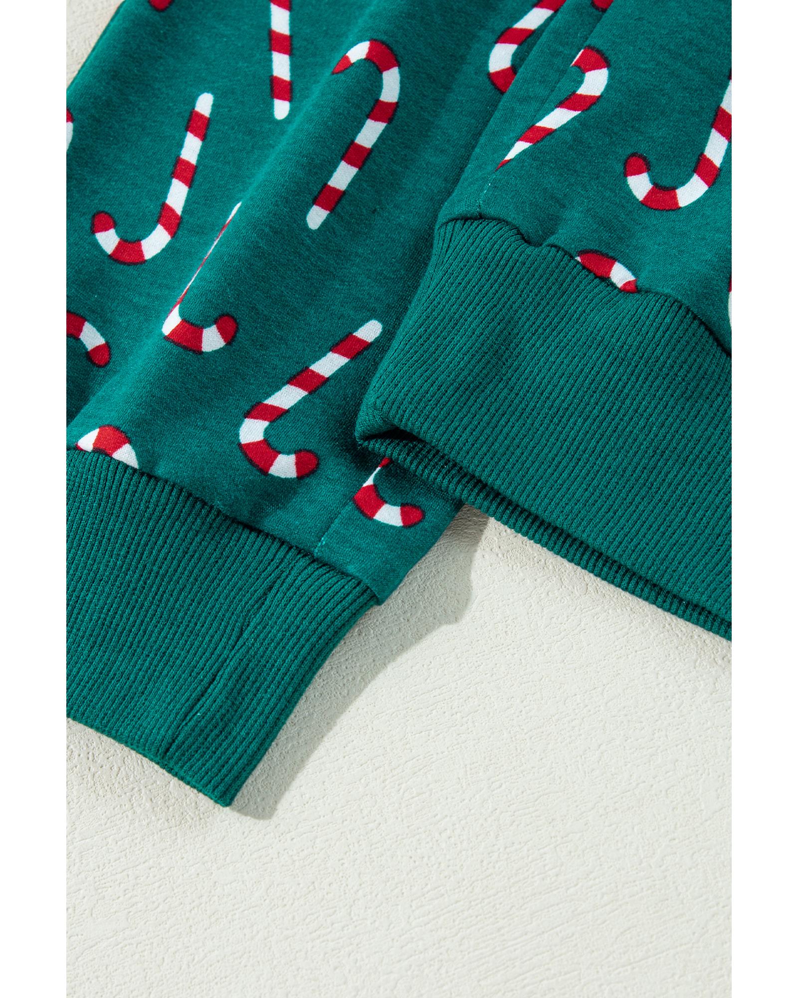 V539-AZEXDC151067-P920-M-202508271930-00 Green Christmas Candy Cane Printed Top and Pants Lounge Set - M - Image 1