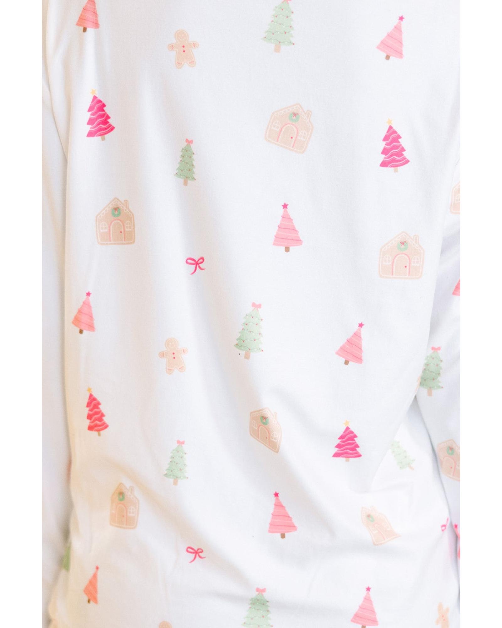 White Christmas Print Short Sleeve Shirt and Shorts Pajama Set - L
