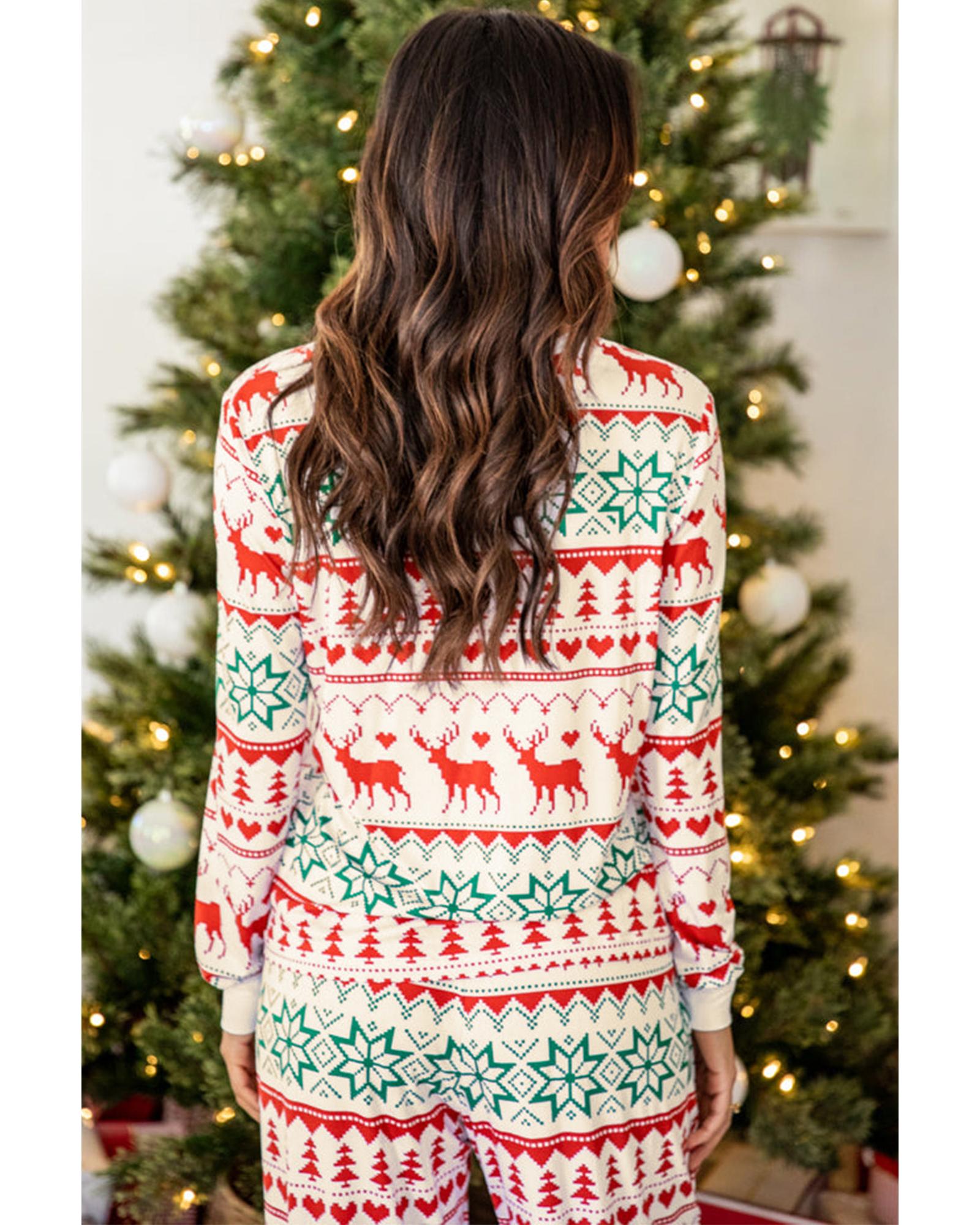 V539-AZEXDC15692-P1-L-202508271510-00 Bright White Christmas Print Pullover and Pants Lounge Set - L - Image 1