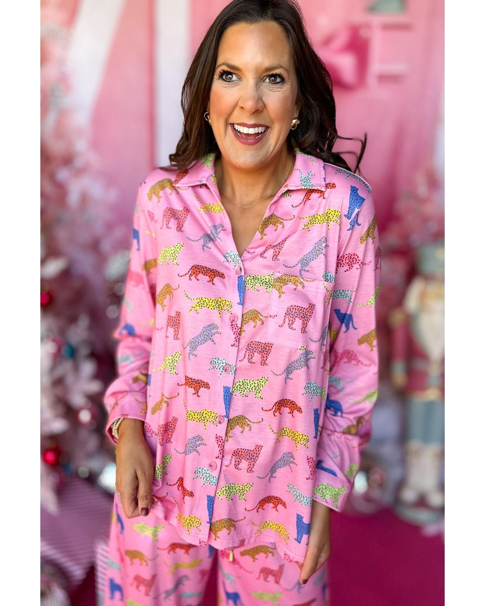 V539-AZEXDC15802-P1022-M-202508272315-00 Pink Cheetah Print Shirt and Pants Pajama Set - M - Image 1