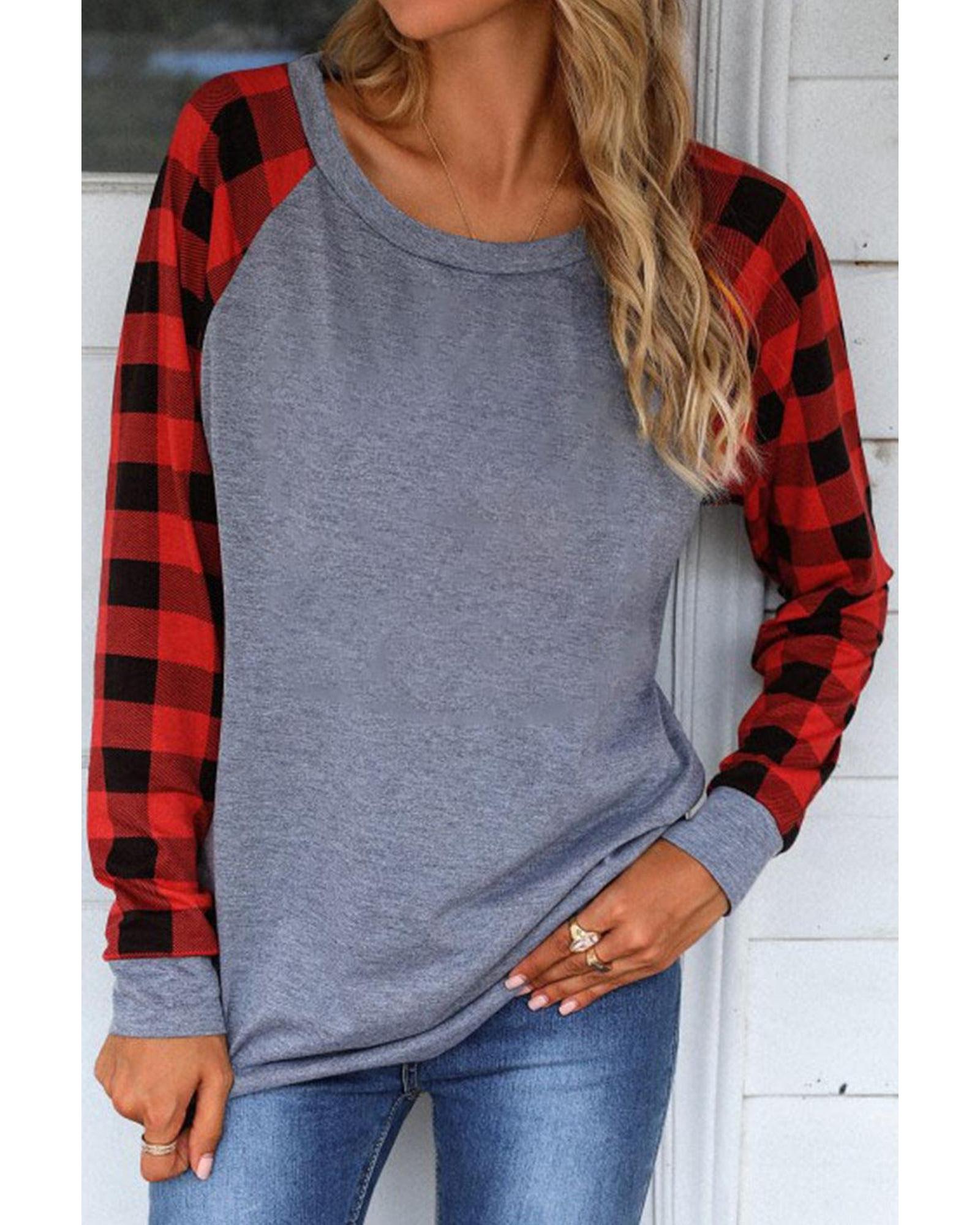 V539-AZEXDC25110971-3-XL-202508260800-00 Azura Exchange Raglan Plaid Long Sleeve Top - XL - Image 1