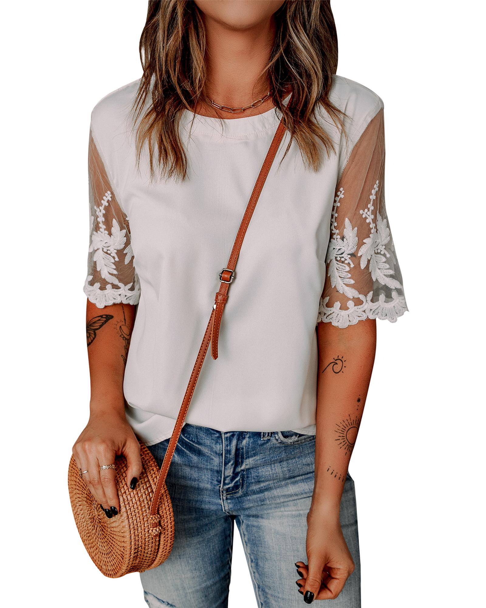V539-AZEXDC25113025-1-2XL-202508260725-00 Azura Exchange Lace Sleeve Patchwork Top - 2XL - Image 1