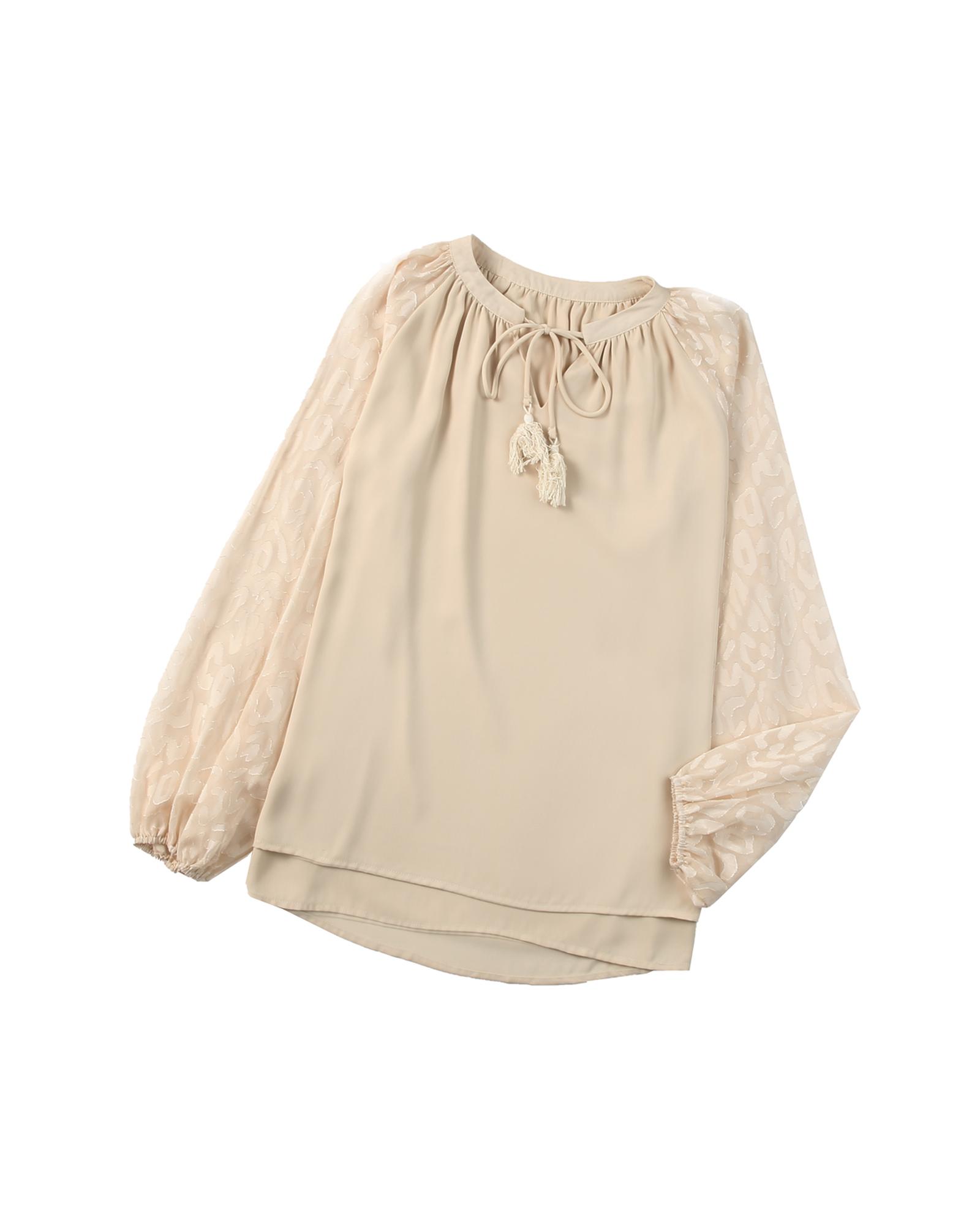 V539-AZEXDC25115621-15-2XL-202508290905-00 Azura Exchange Leopard Mesh Bubble Sleeve Blouse - 2XL - Image 1