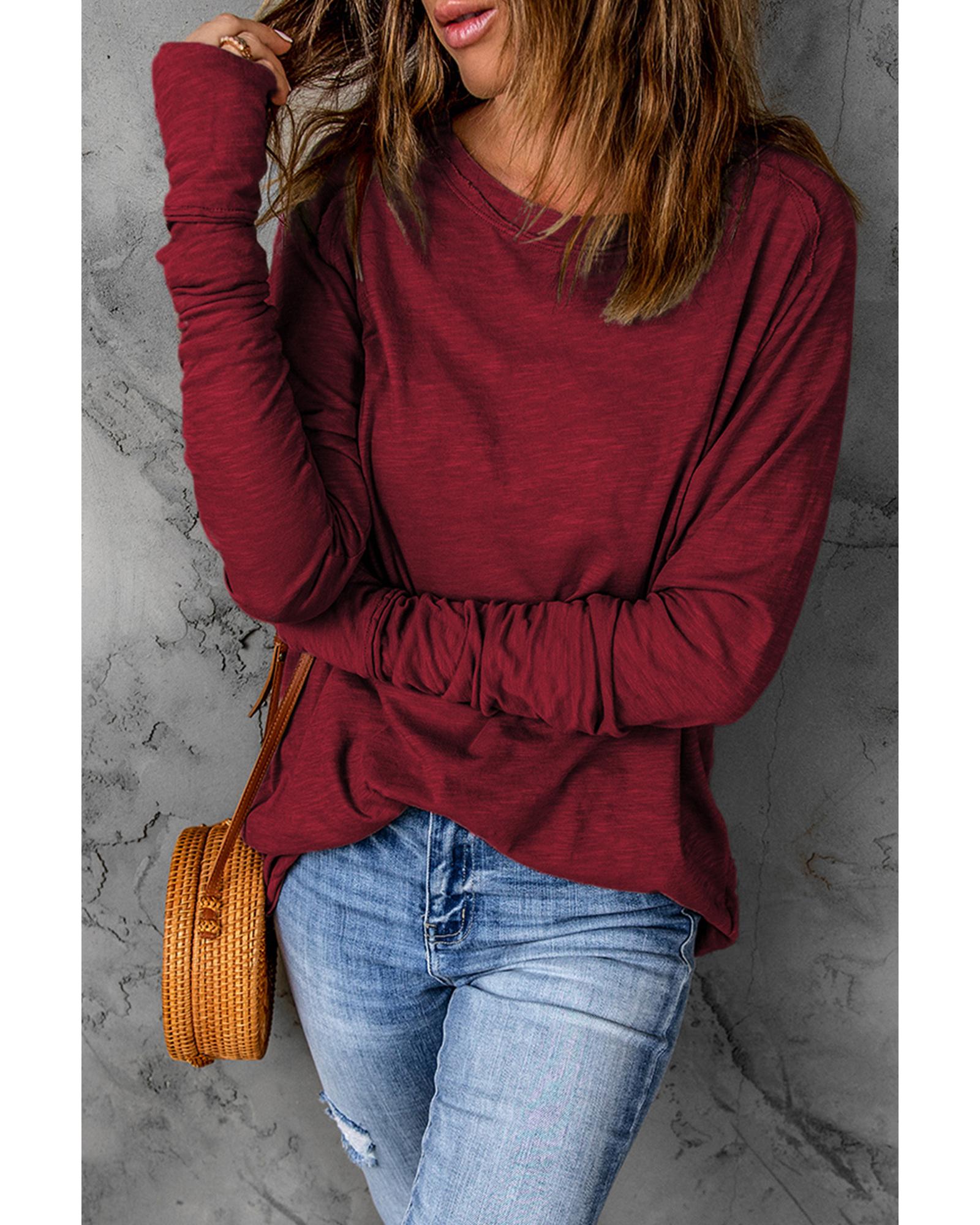 V539-AZEXDC25117021-3-S-202508260945-00 Azura Exchange Crew Neck Long Sleeve Top - S - Image 1
