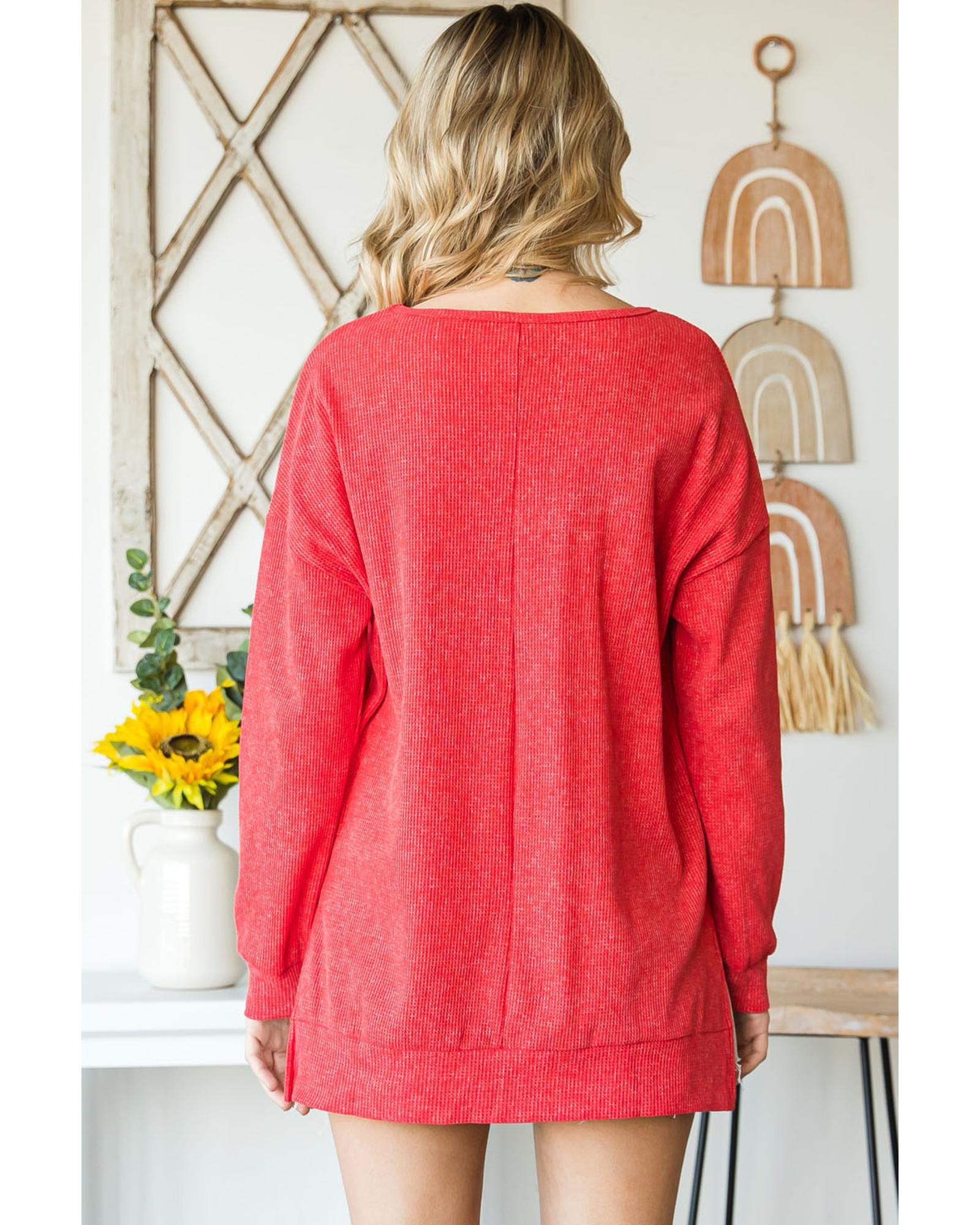 V539-AZEXDC25117578-3-M-202508261130-00 Azura Exchange Waffle Knit Side Slit Pullover - M - Image 1