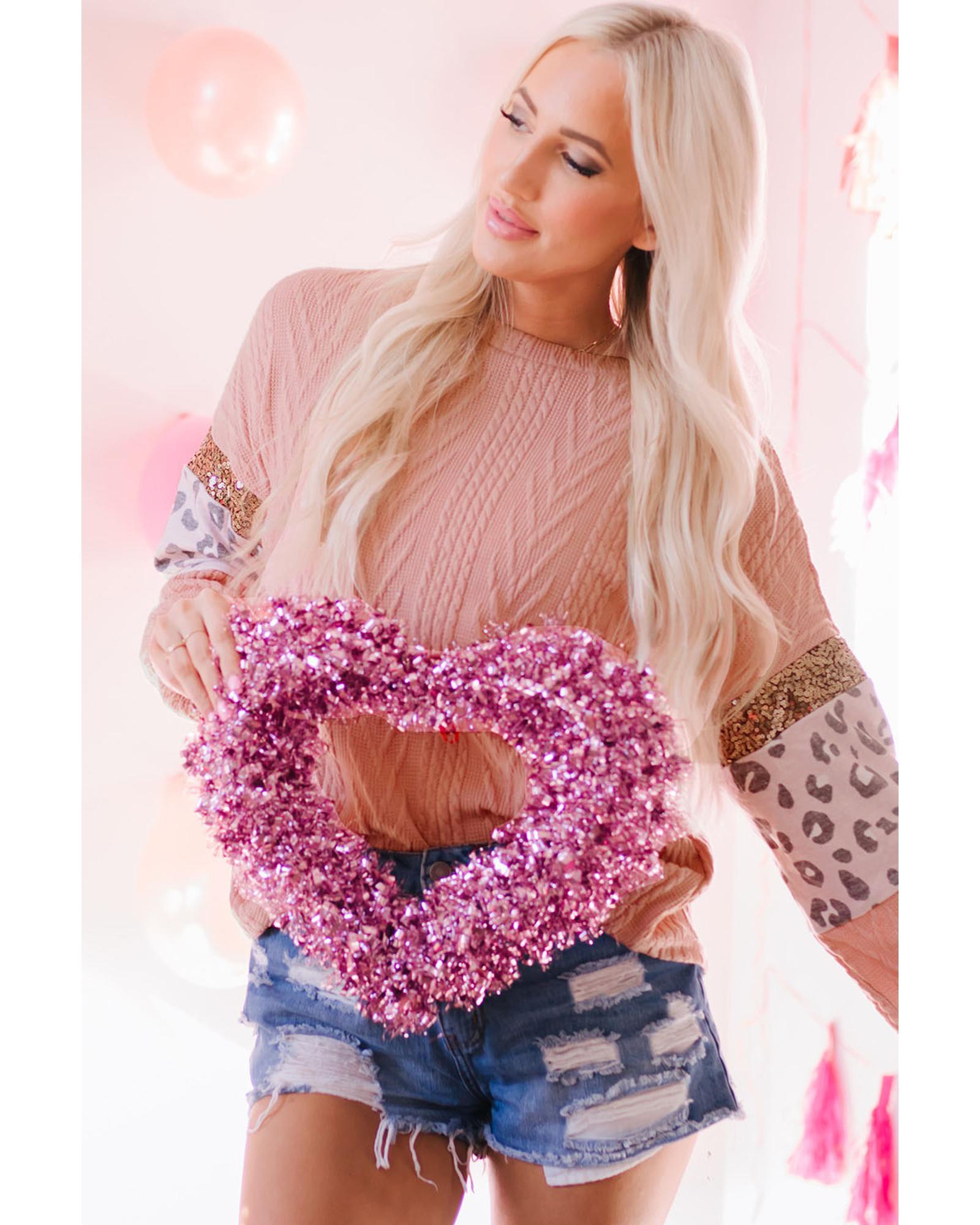 V539-AZEXDC25117948-10-M-202508270045-00 Azura Exchange Sequin Splicing Sleeves Knit Top - M - Image 1