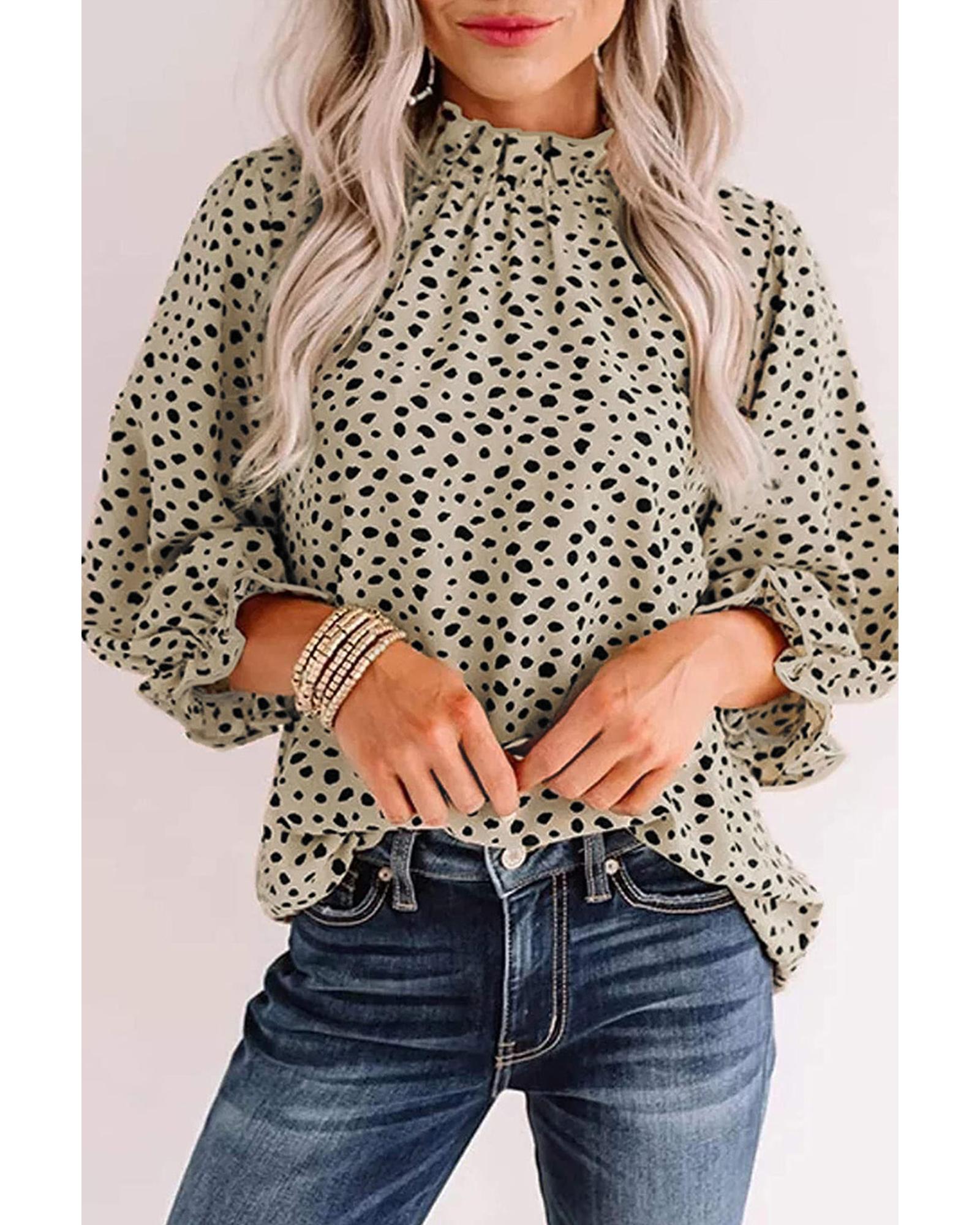 V539-AZEXDC25117952-16-L-202508261506-00 Azura Exchange Frilled Neck Cheetah Blouse - L - Image 1