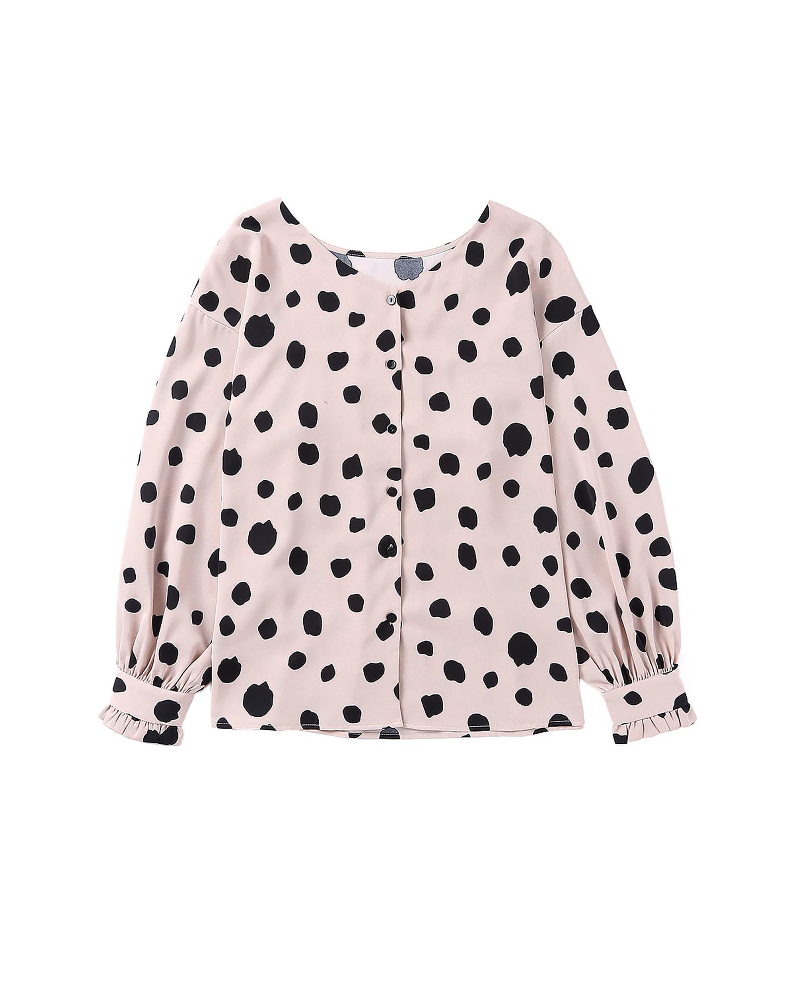 V539-AZEXDC25118217-10-M-202508260440-00 Azura Exchange Oversize Puff Sleeve Blouse with Button Frill Cuffs - M - Image 1
