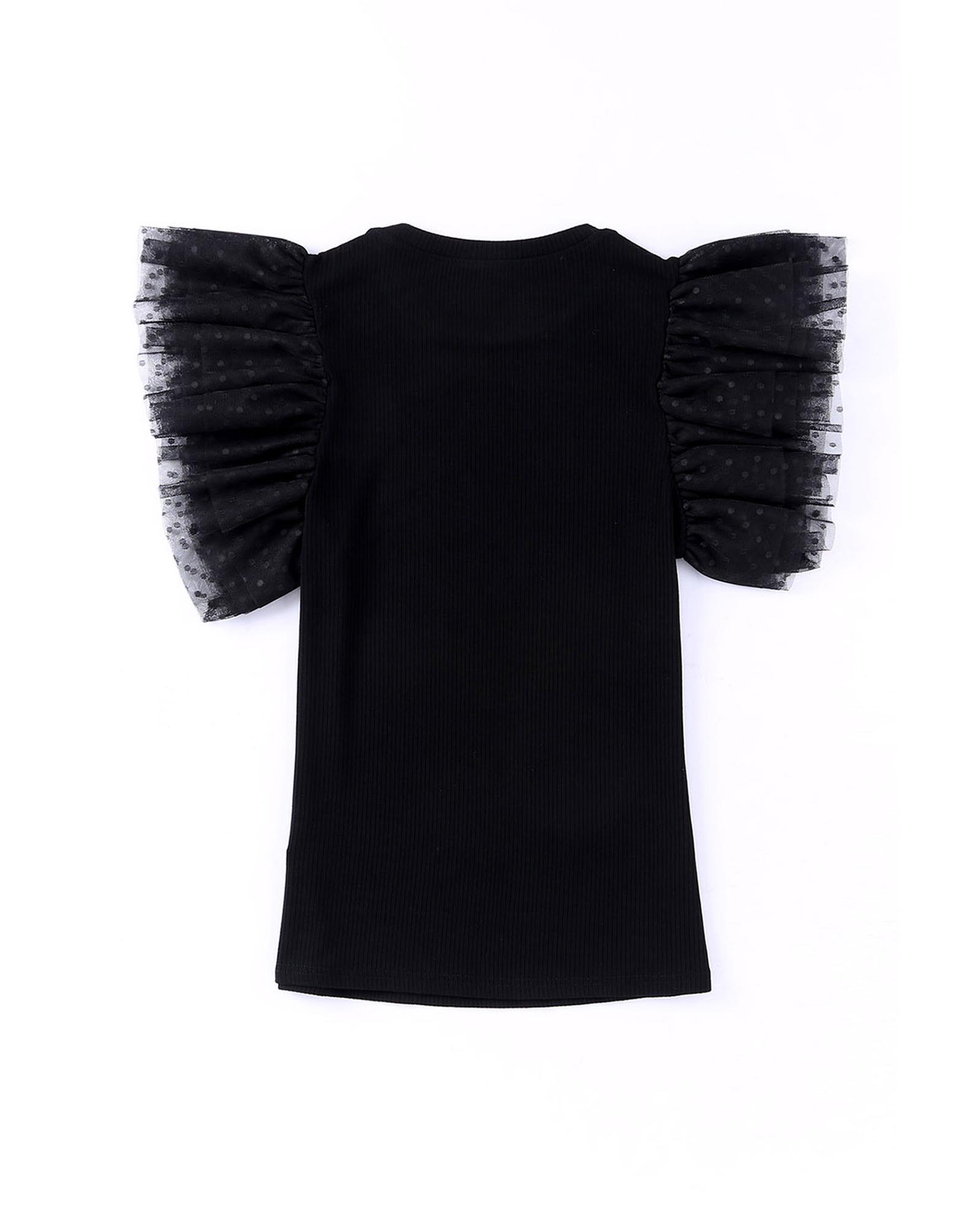 V539-AZEXDC25119492-2-M-202508260200-00 Azura Exchange Mesh Ruffle Sleeve Ribbed Knit Top - M - Image 1