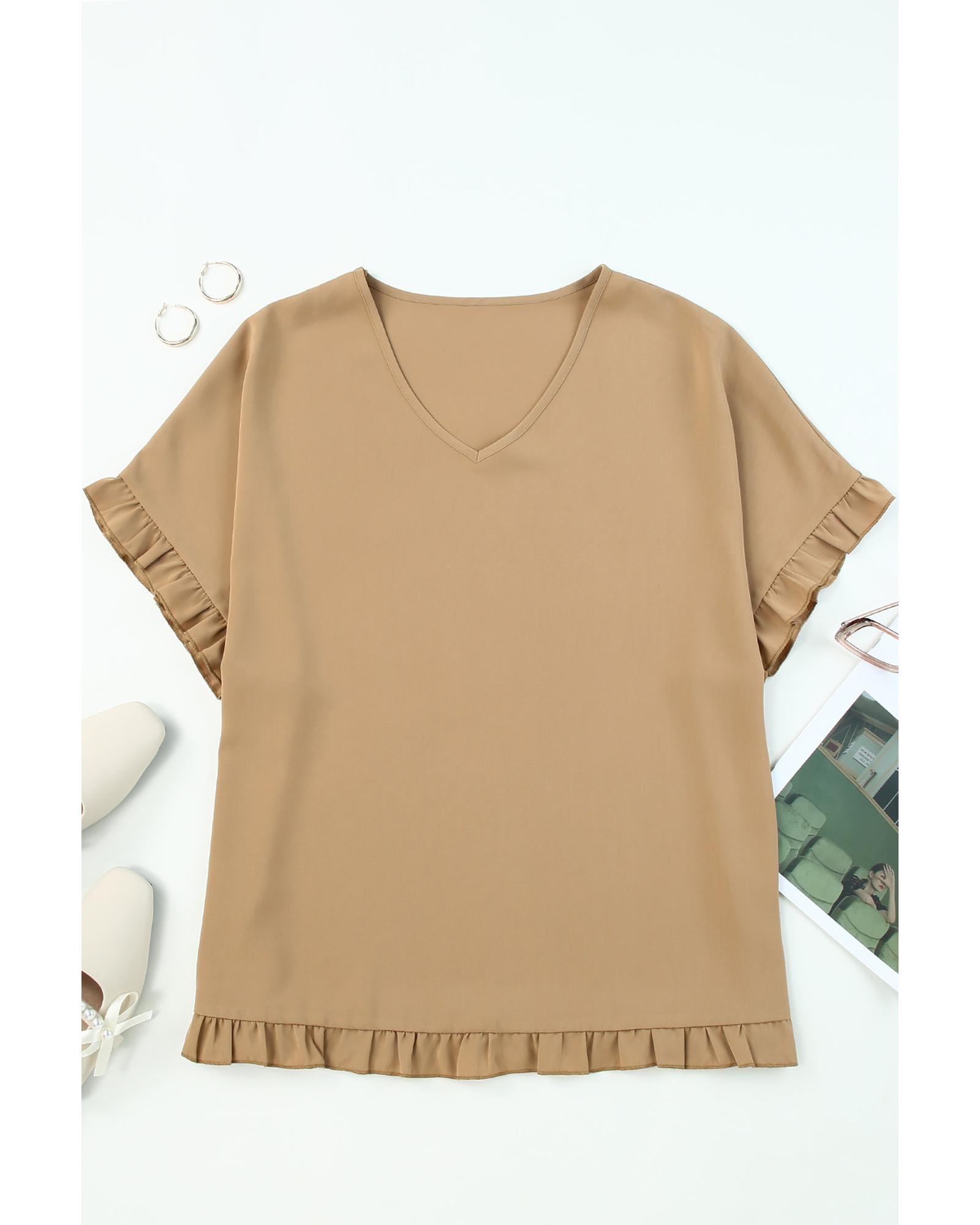 V539-AZEXDC25119709-16-S-202508261905-00 Azura Exchange Ruffle Trim Oversize Blouse - S - Image 1