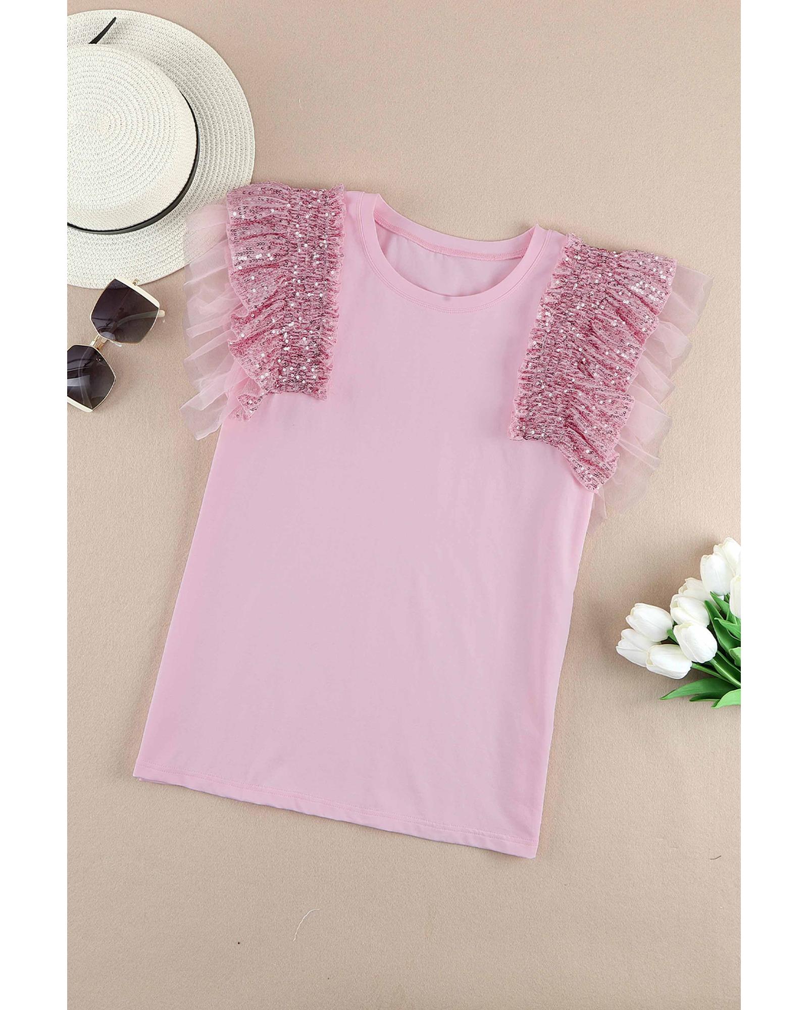 V539-AZEXDC25120640-10-M-202508261530-00 Azura Exchange Ruffle Mesh Sleeves Top - M - Image 1