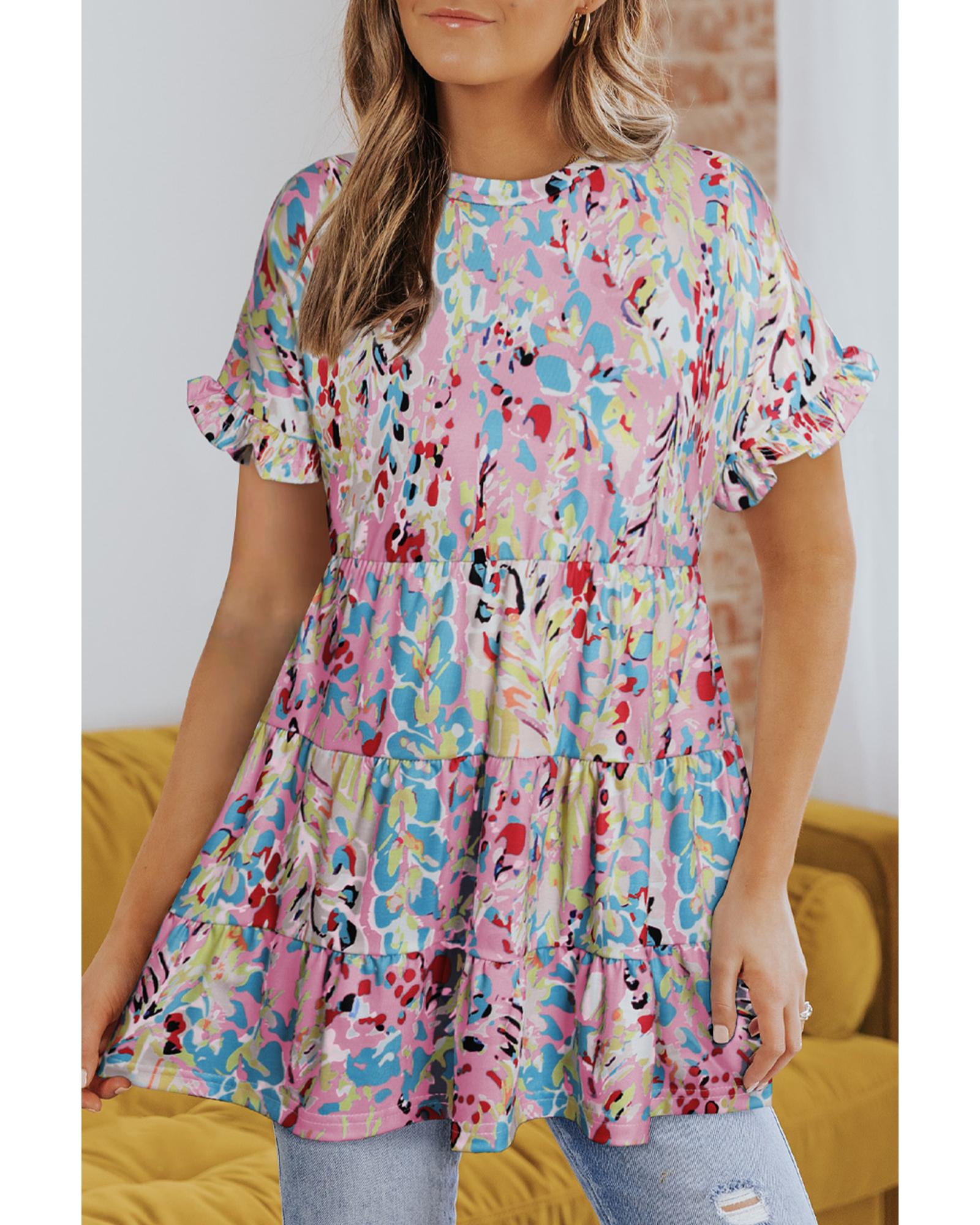 V539-AZEXDC25120699-10-M-202508261145-00 Azura Exchange Floral Print Ruffle Sleeve Top - M - Image 1